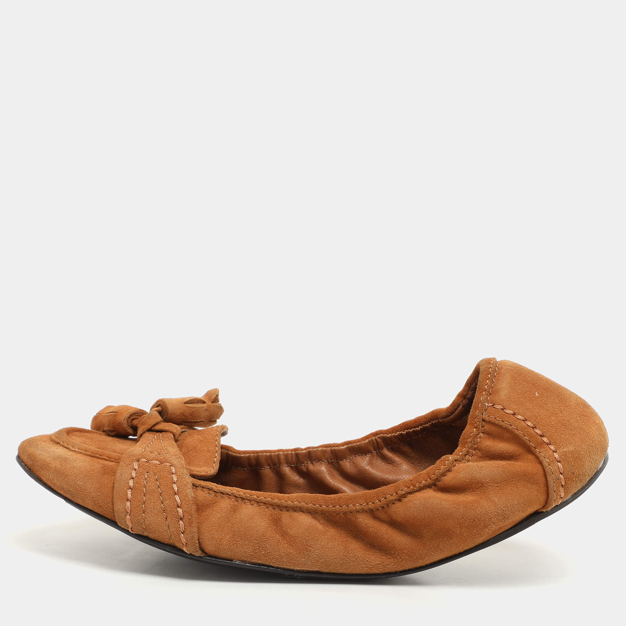 Burberry Brown Suede Scrunch Ballet Flats Size 40