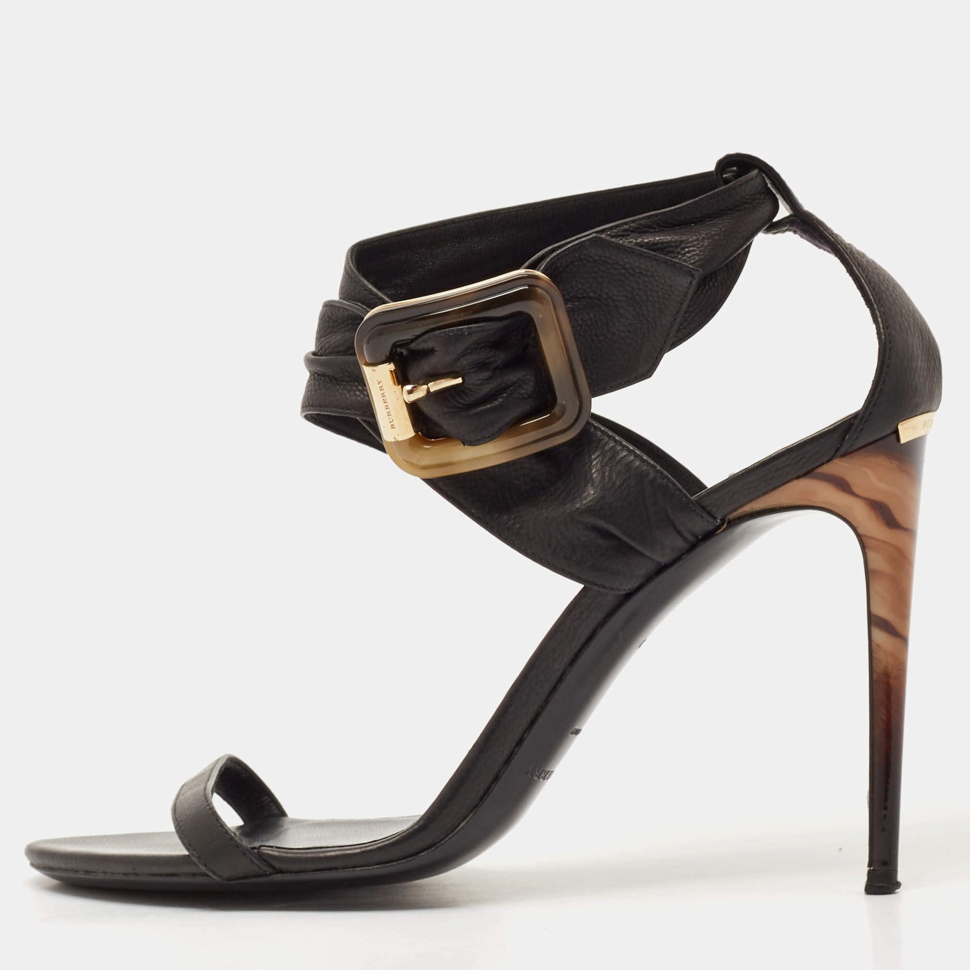Pre Owned Burberry Black Leather Marham Buckle Sandals Size 40