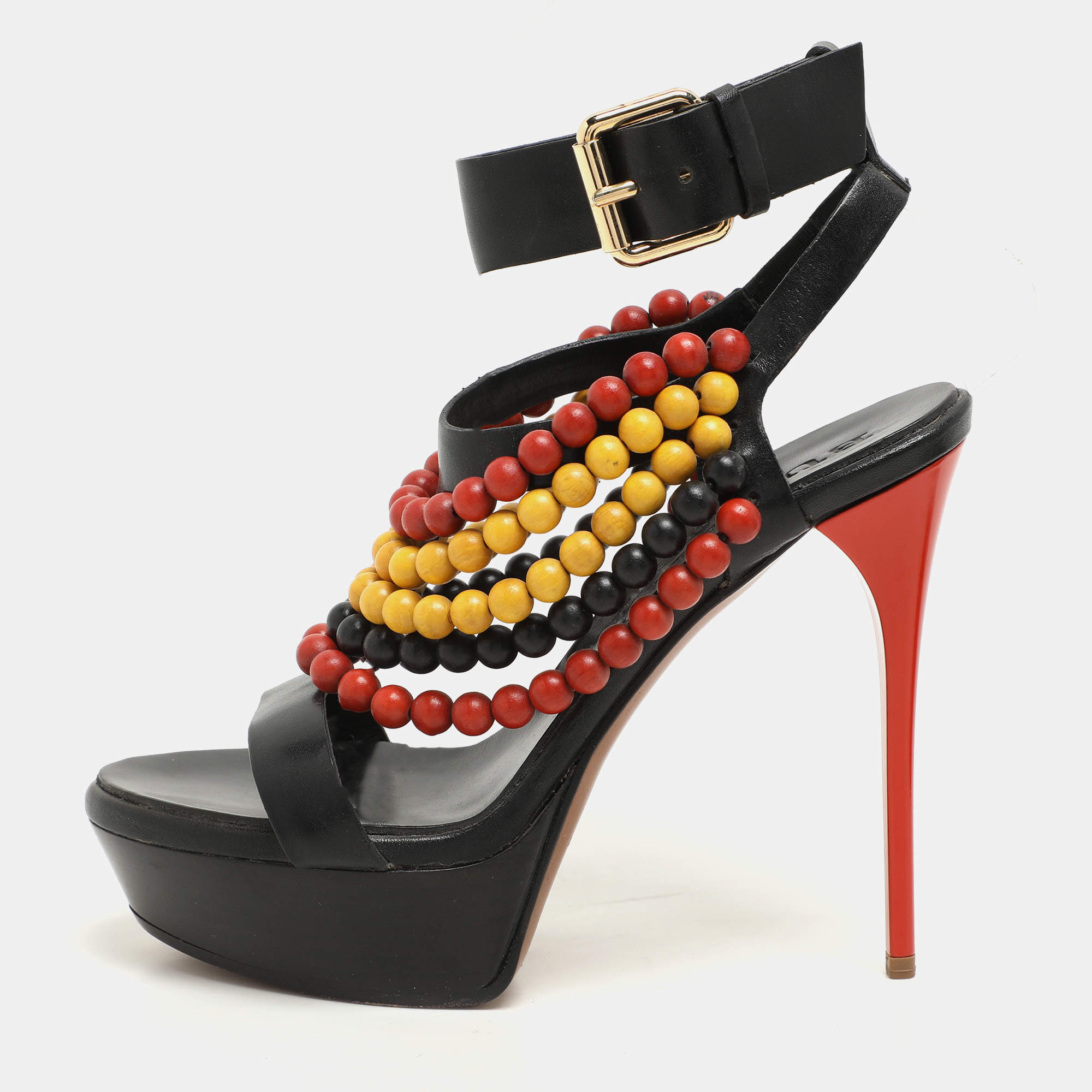 Burberry Prorsum Black T Strap Beaded Platform Sandals Size 37