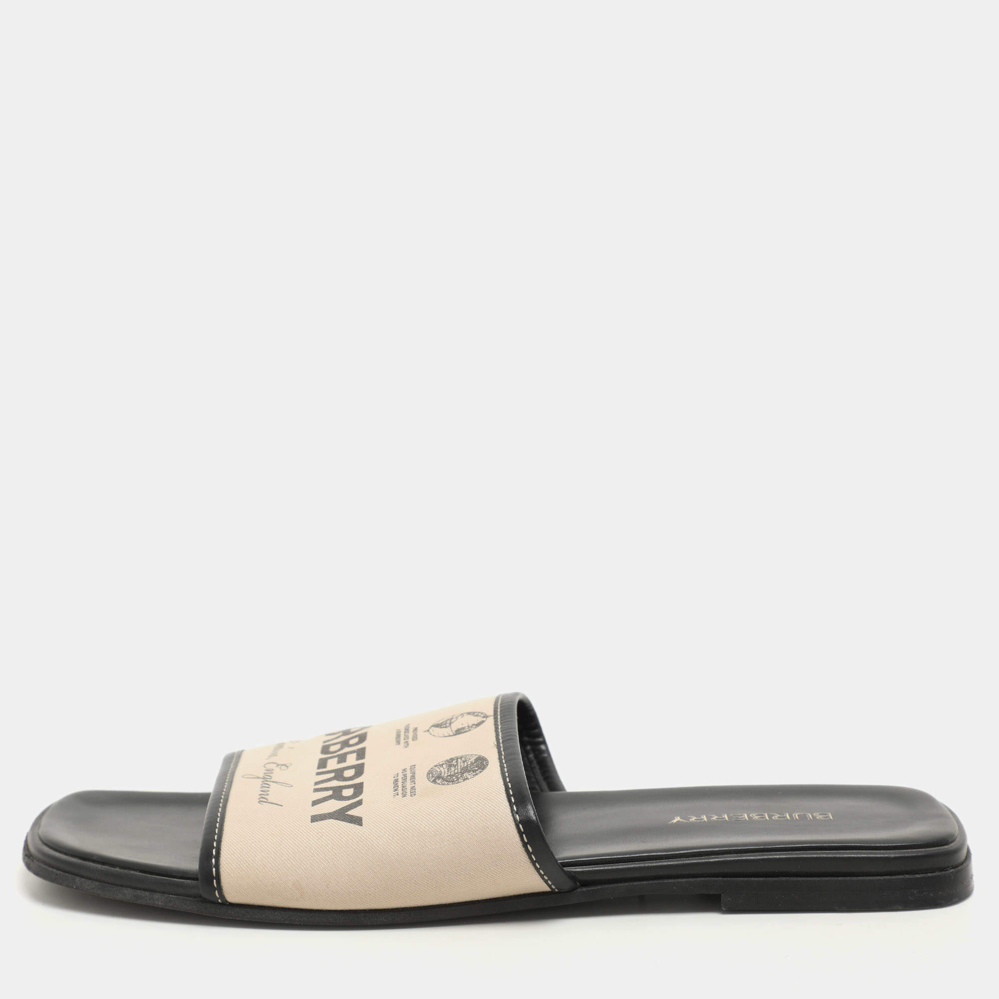 Burberry Beige Canvas Carolyn Logo Flat Slide Sandals Size 39