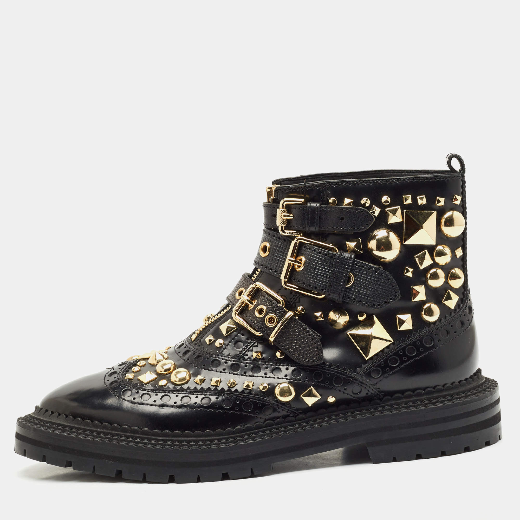 Burberry Black Studded Leather Everdon Ankle Boots Size 39