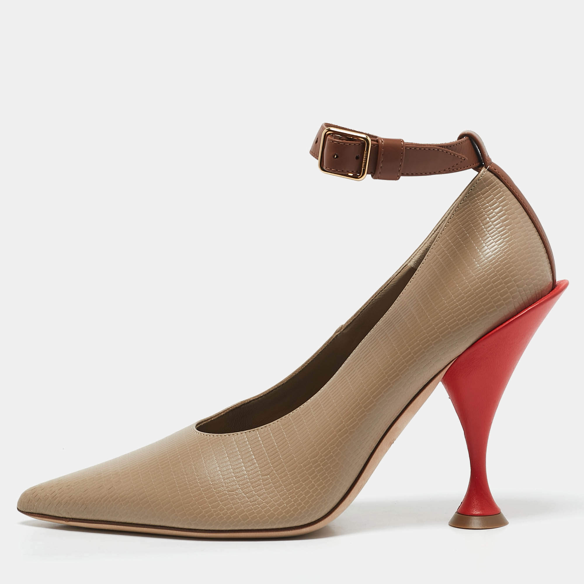 Burberry Brown Textured Leather Ankle Strap Pumps Size 40