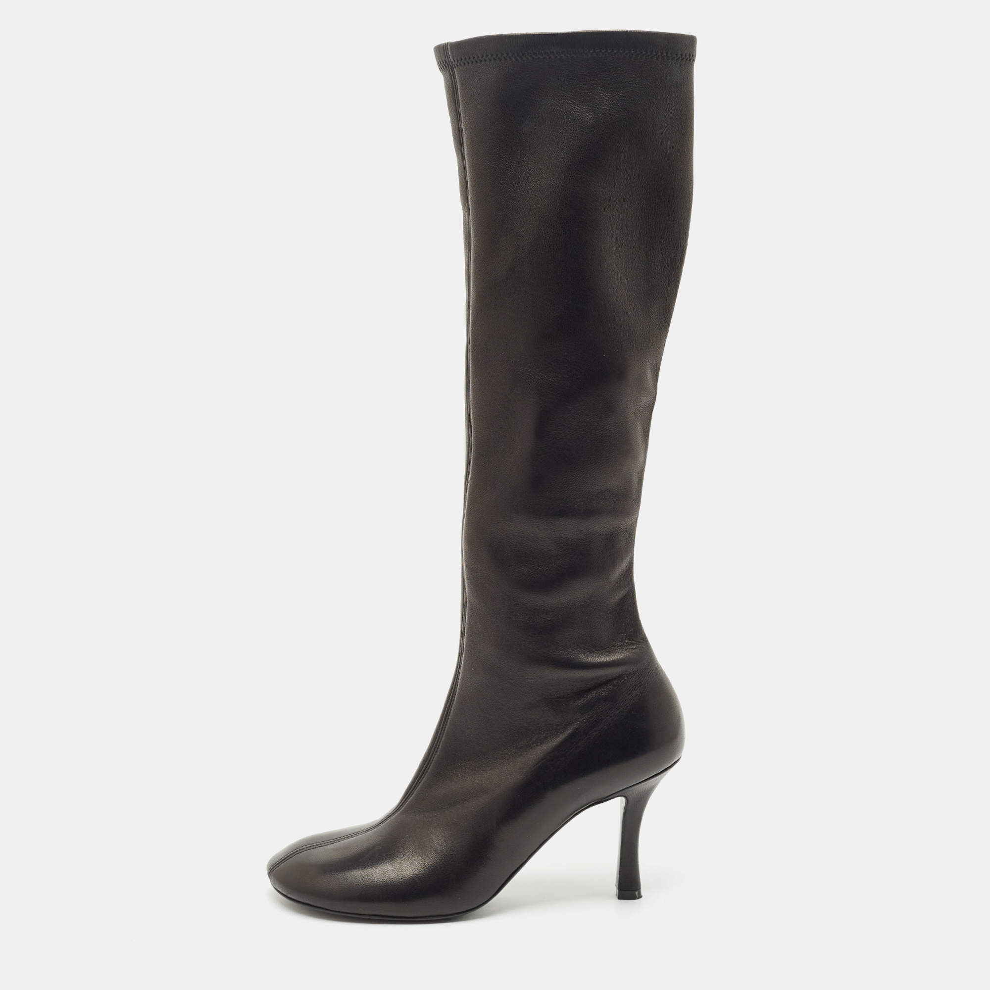 Burberry Black Leather Round Toe Knee Length Boots Size 38
