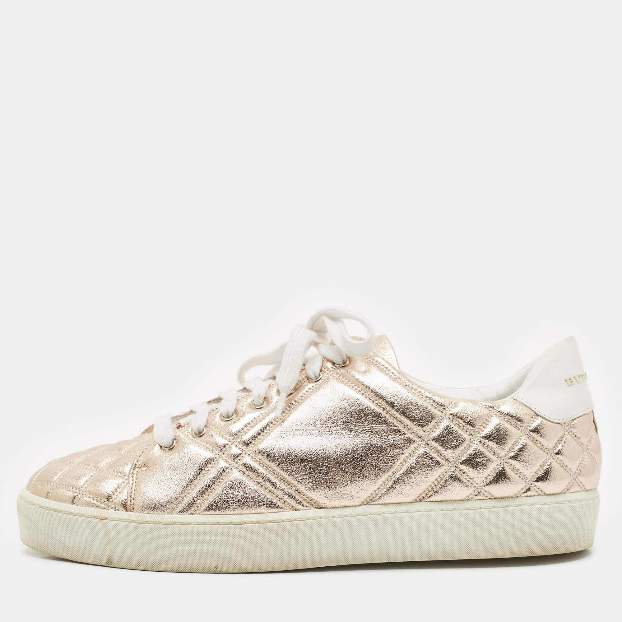 Burberry Metallic Pink Quilted Leather Westford Low Top Sneakers Size 40