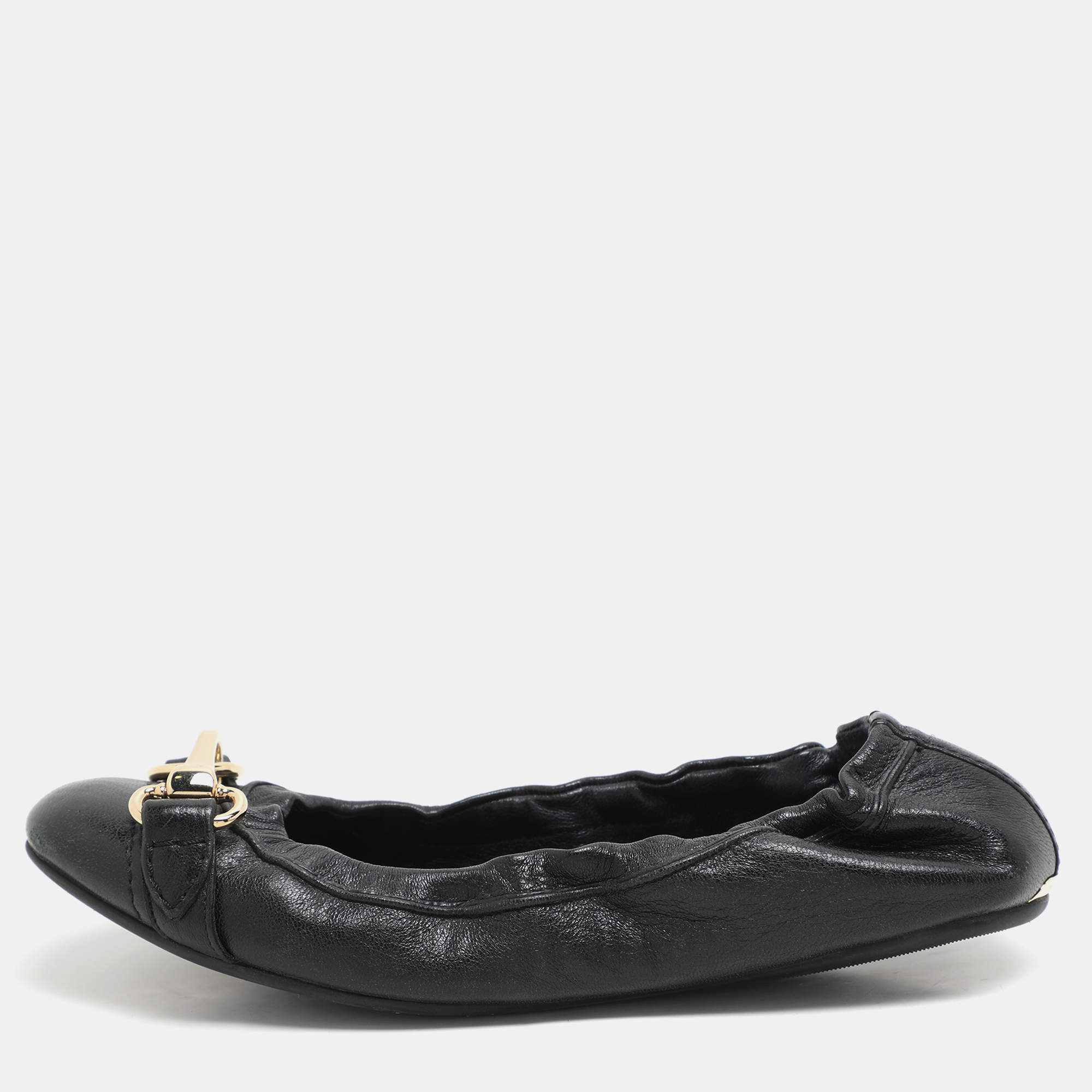 Burberry Black Leather Scrunch Ballet Flats Size 36