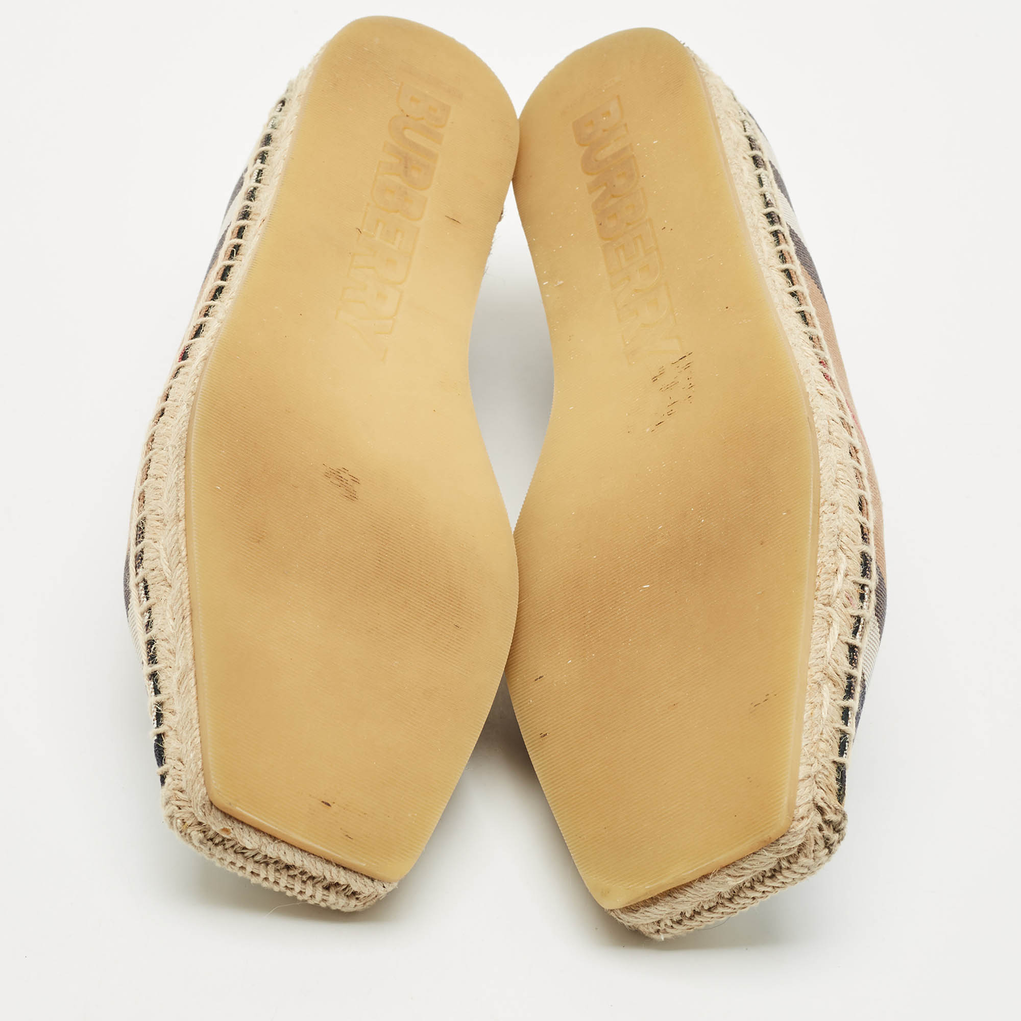 Pre Owned Burberry Brown House Check Canvas Espadrille Flats Size 40