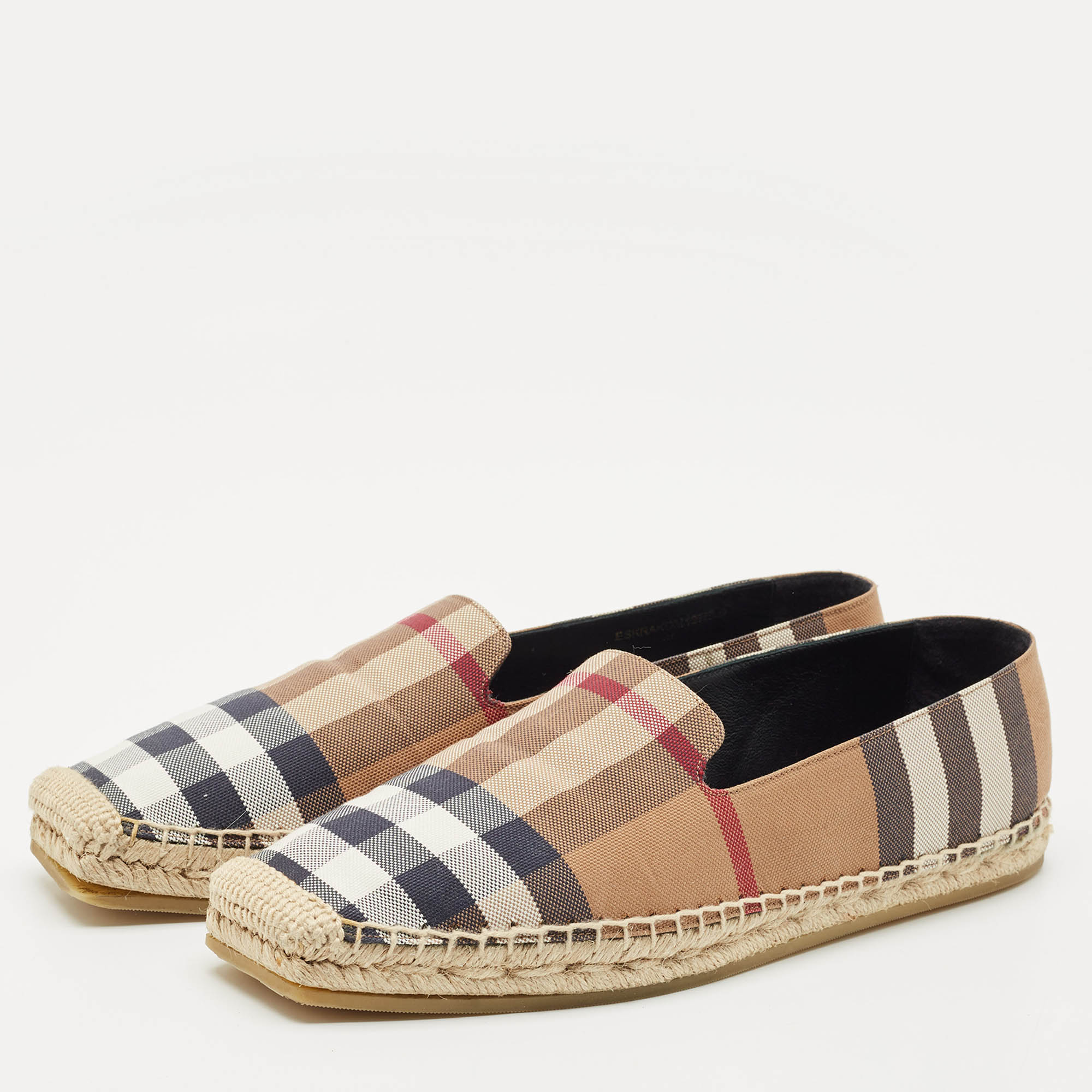 Pre Owned Burberry Brown House Check Canvas Espadrille Flats Size 40