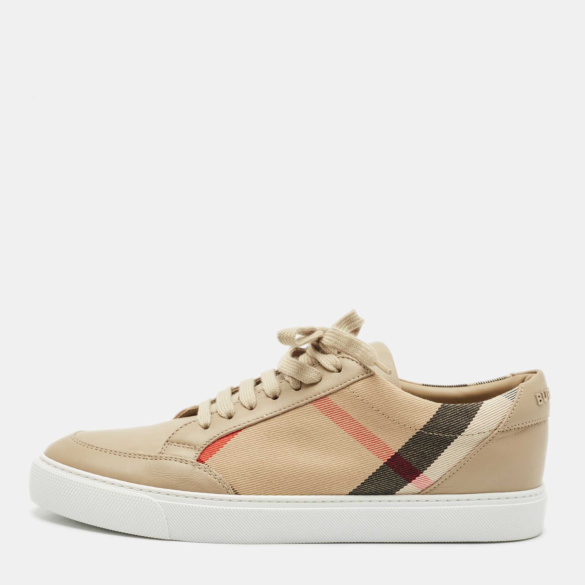 Burberry Brown House Check Canvas and Leather Low-Top Sneakers Size 39