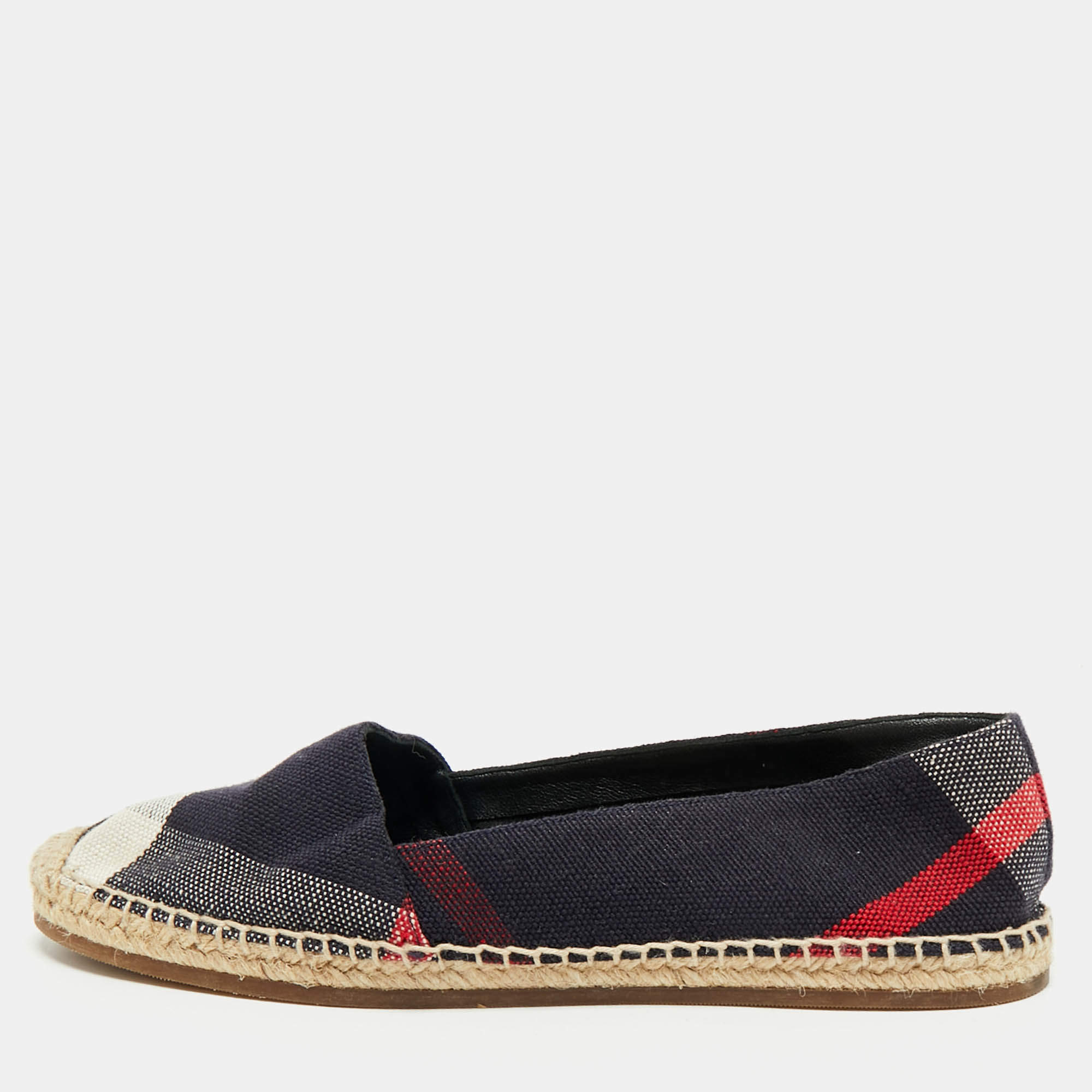 Burberry Multicolor House Check Canvas Espadrille Flats Size 37.5