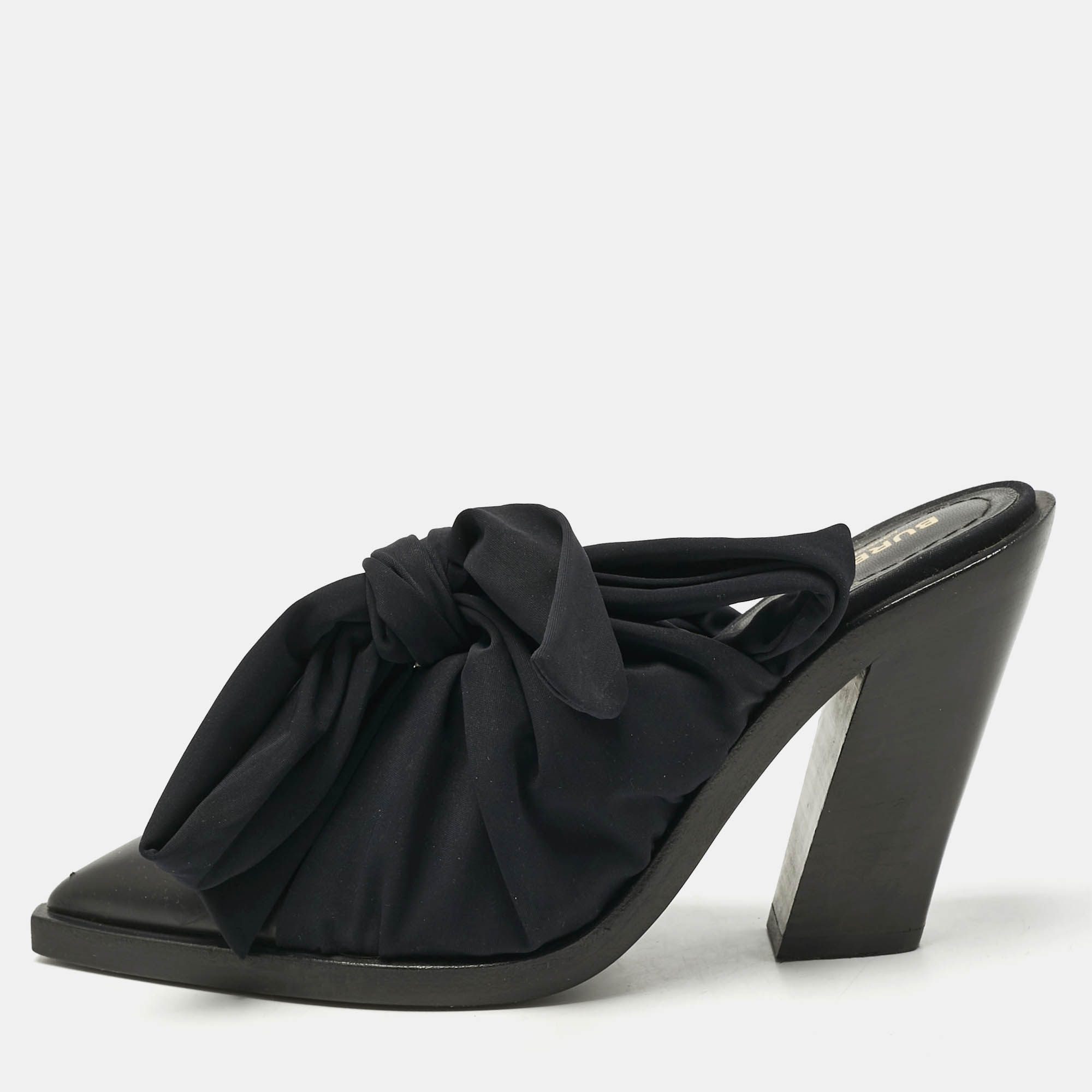 Pre Owned Burberry Black Jersey and Leather Tillington Mules Size 37