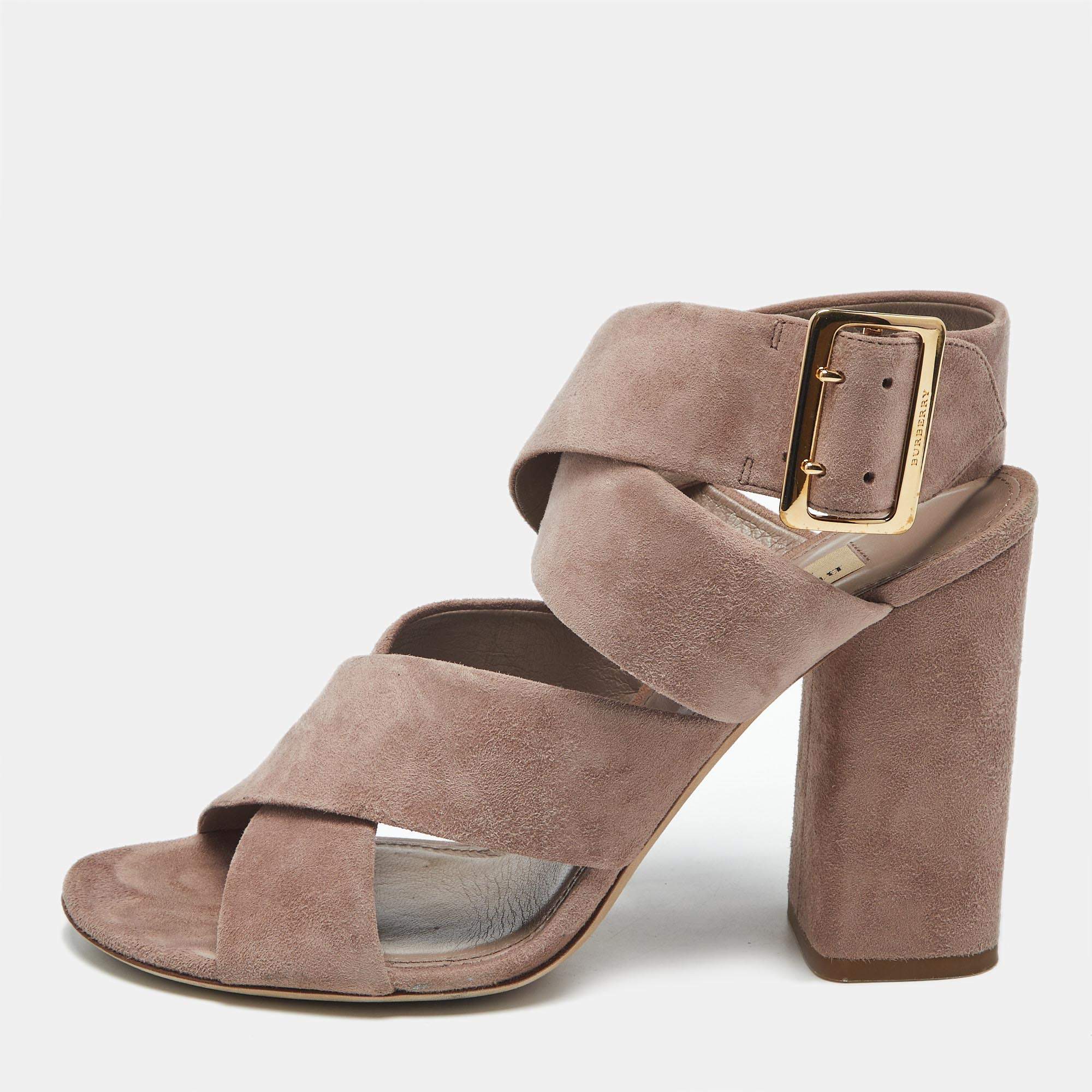 Pre Owned Burberry Pink Suede Trench Buckle Blaine Sandals Size 39