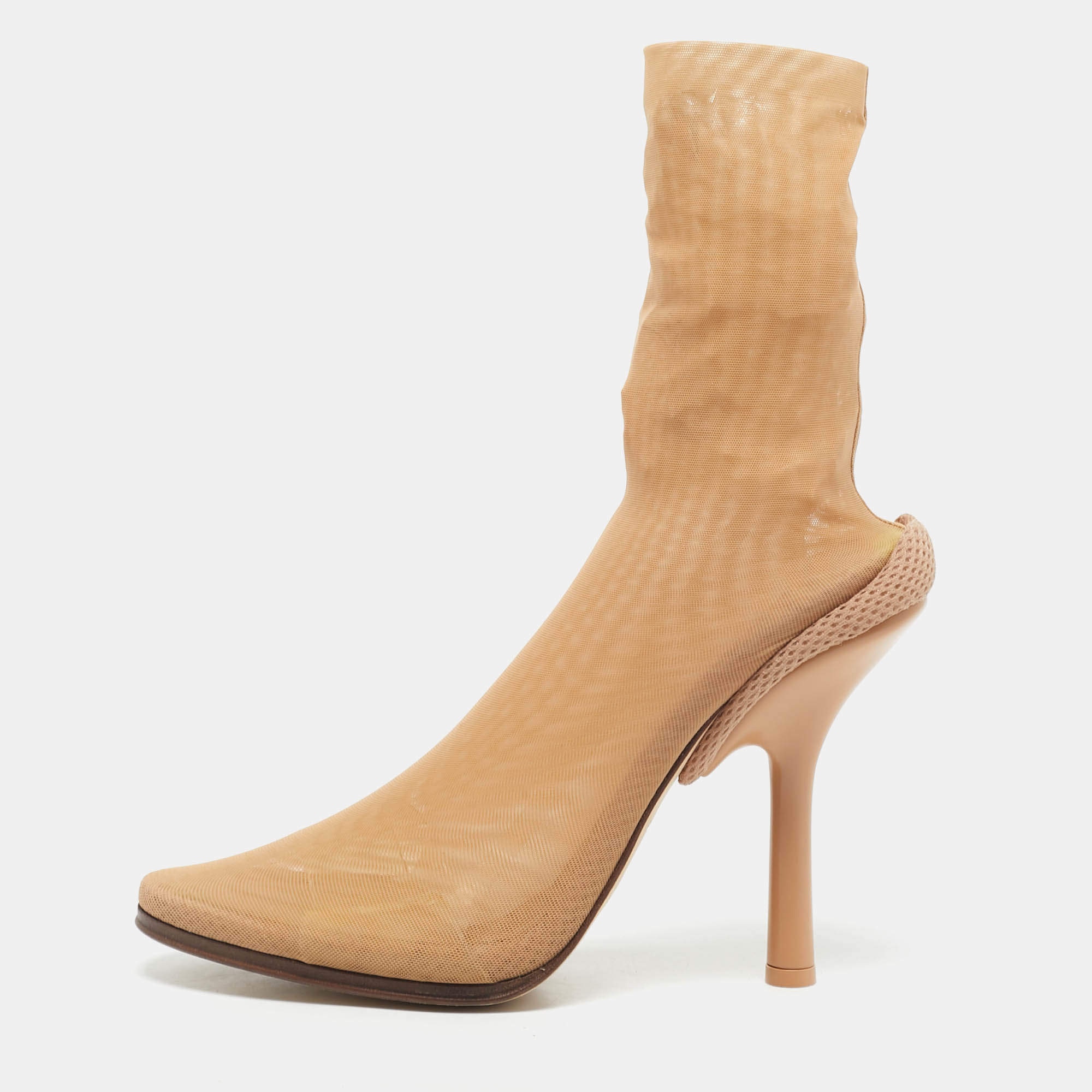 Pre Owned Burberry Beige Lace Tulle Sock Boots Size 40