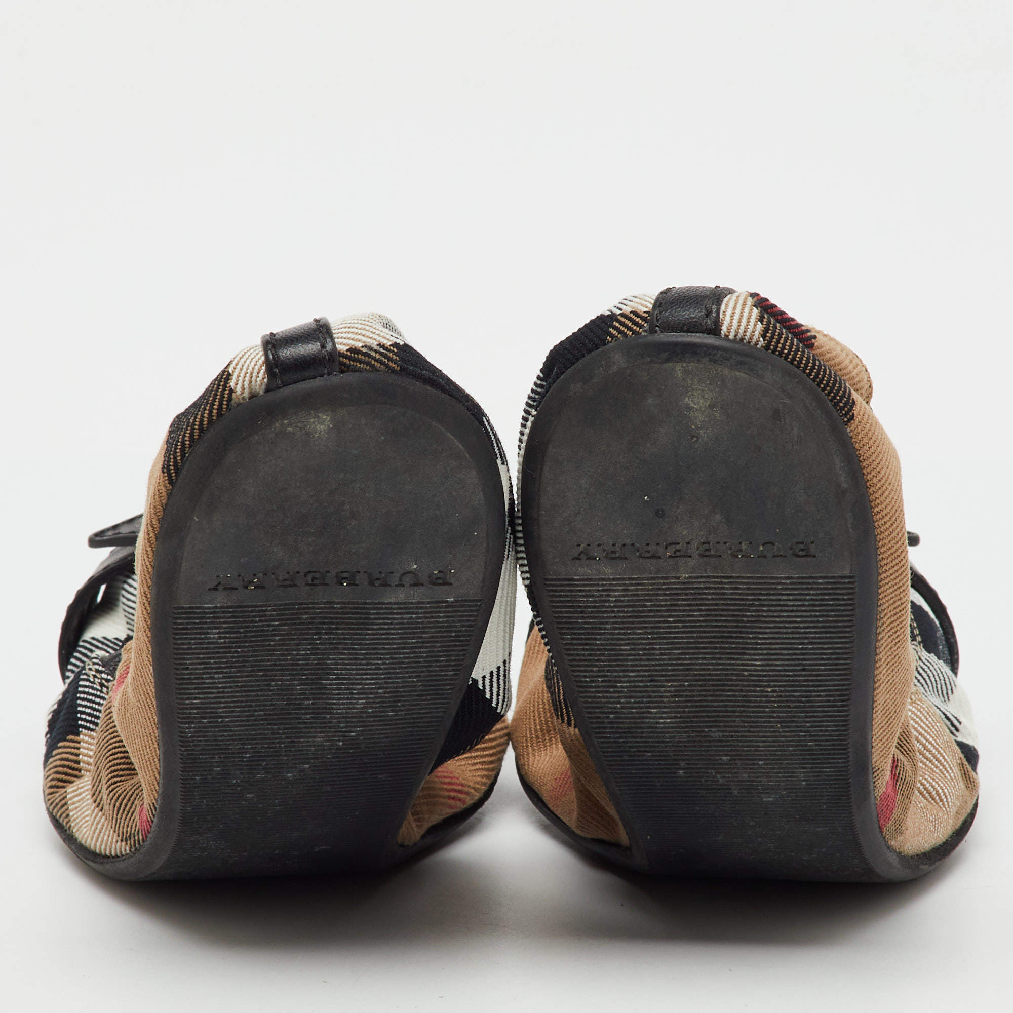 Pre Owned Burberry Multicolor Nova Check Fabric and Leather Buckle Scrunch Ballet Flats Size 39.5