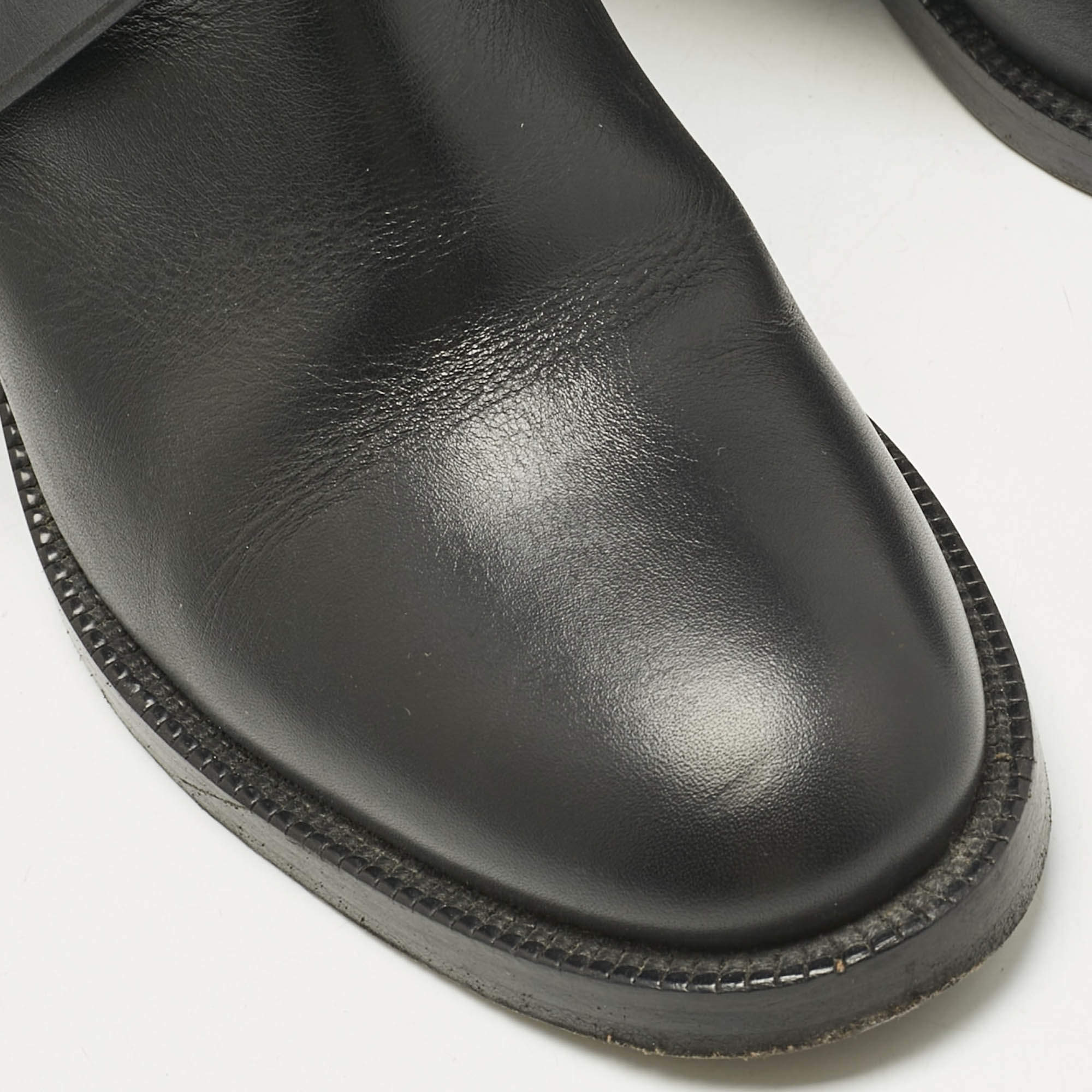Pre Owned Burberry Black/Beige Check Canvas and Leather Ankle Length Boots Size 39