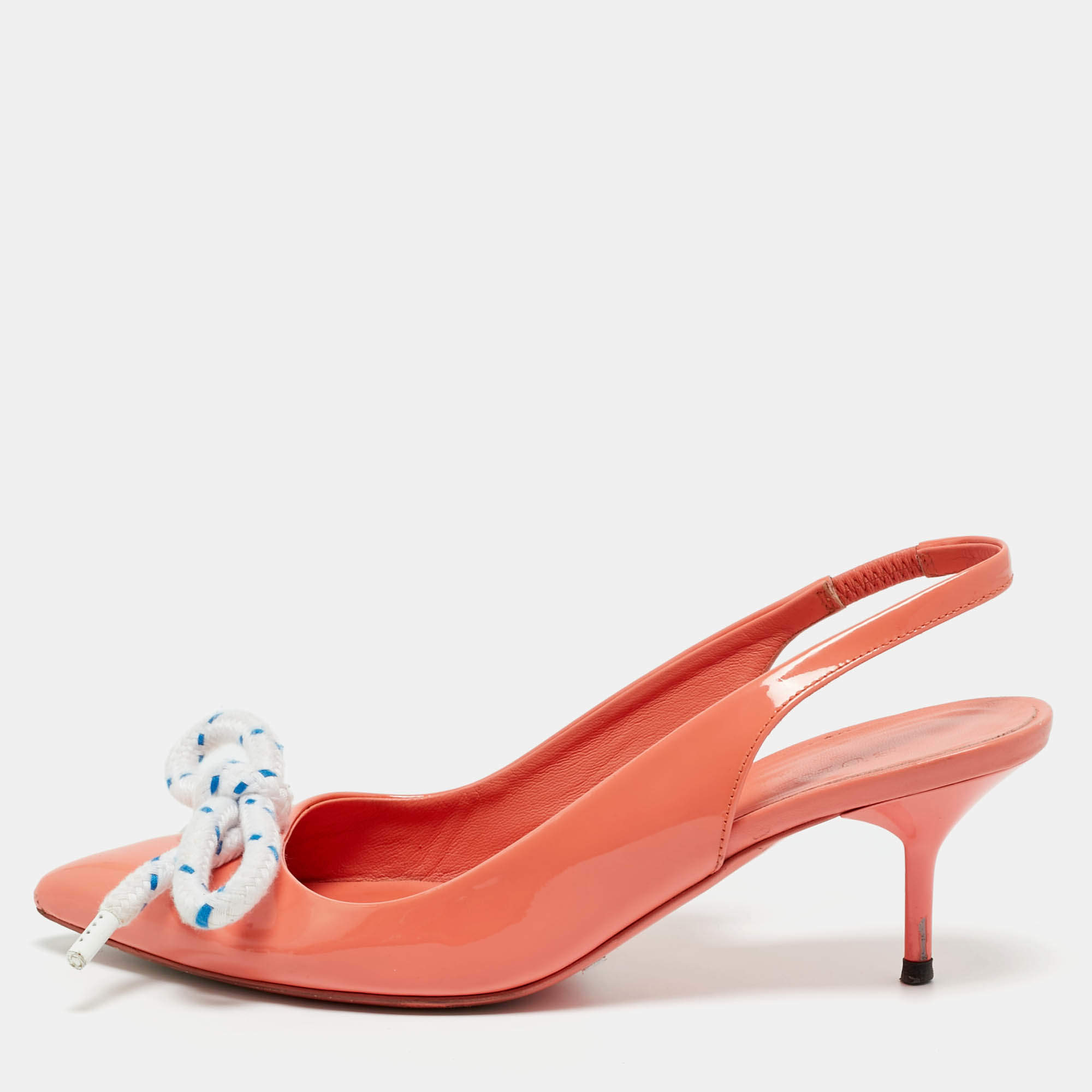 Pre Owned Burberry Orange Patent Leather Fink Slingback Pumps Size 37.5