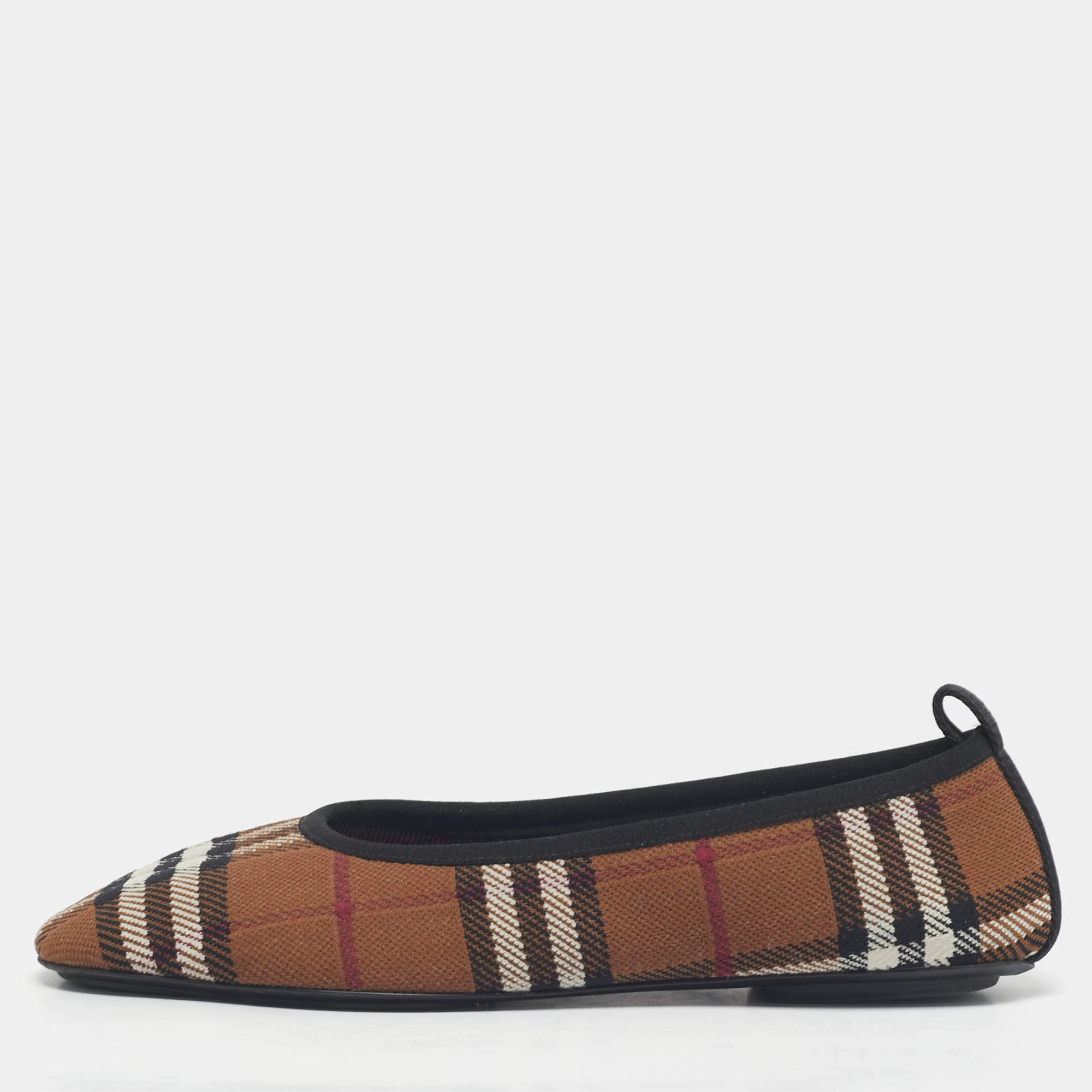 Pre Owned Burberry Brown Check Knit Fabric Ralf Ballet Flats Size 40