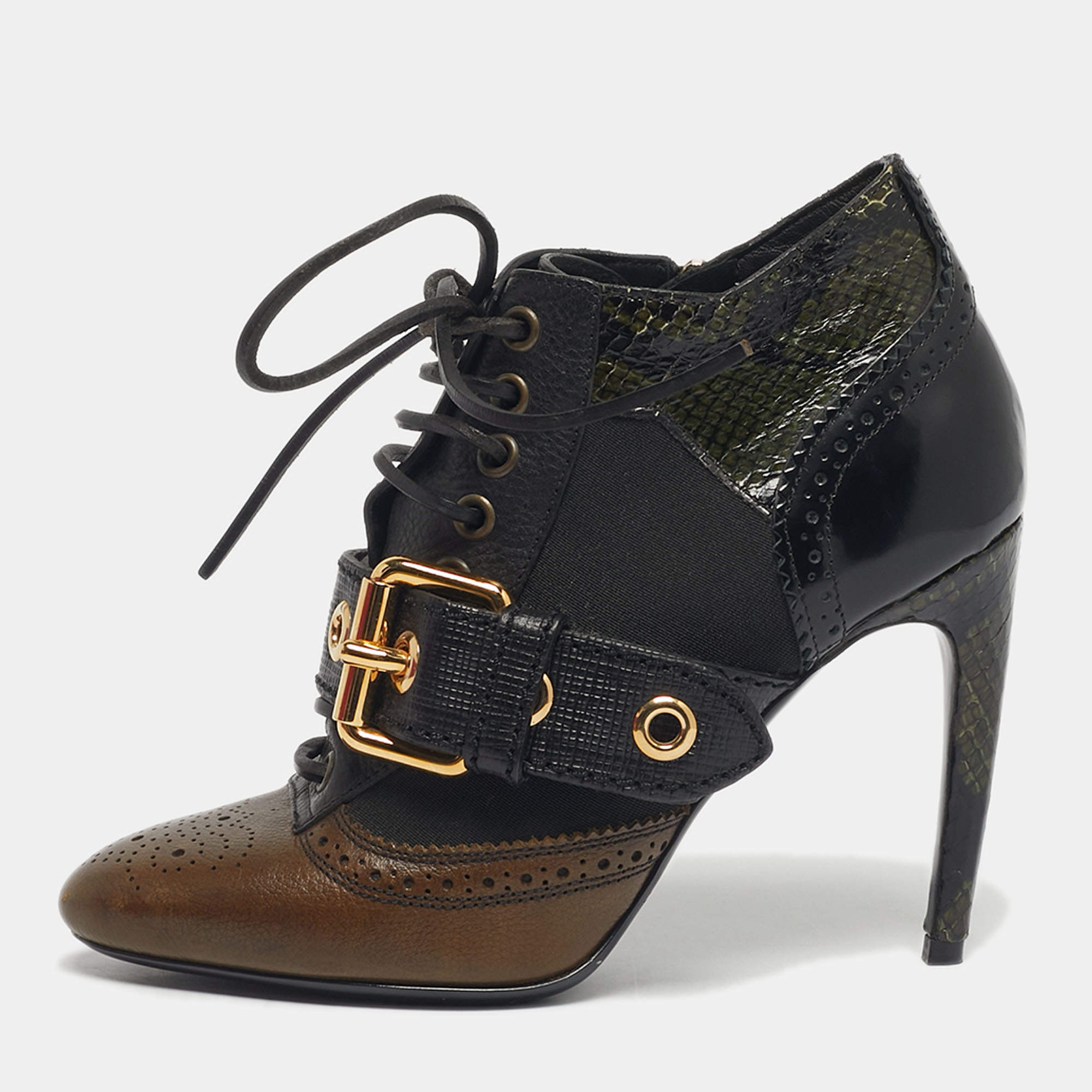 Pre Owned Burberry Multicolor Snakeskin and Leather Westmarsh Ankle Boots Size 36