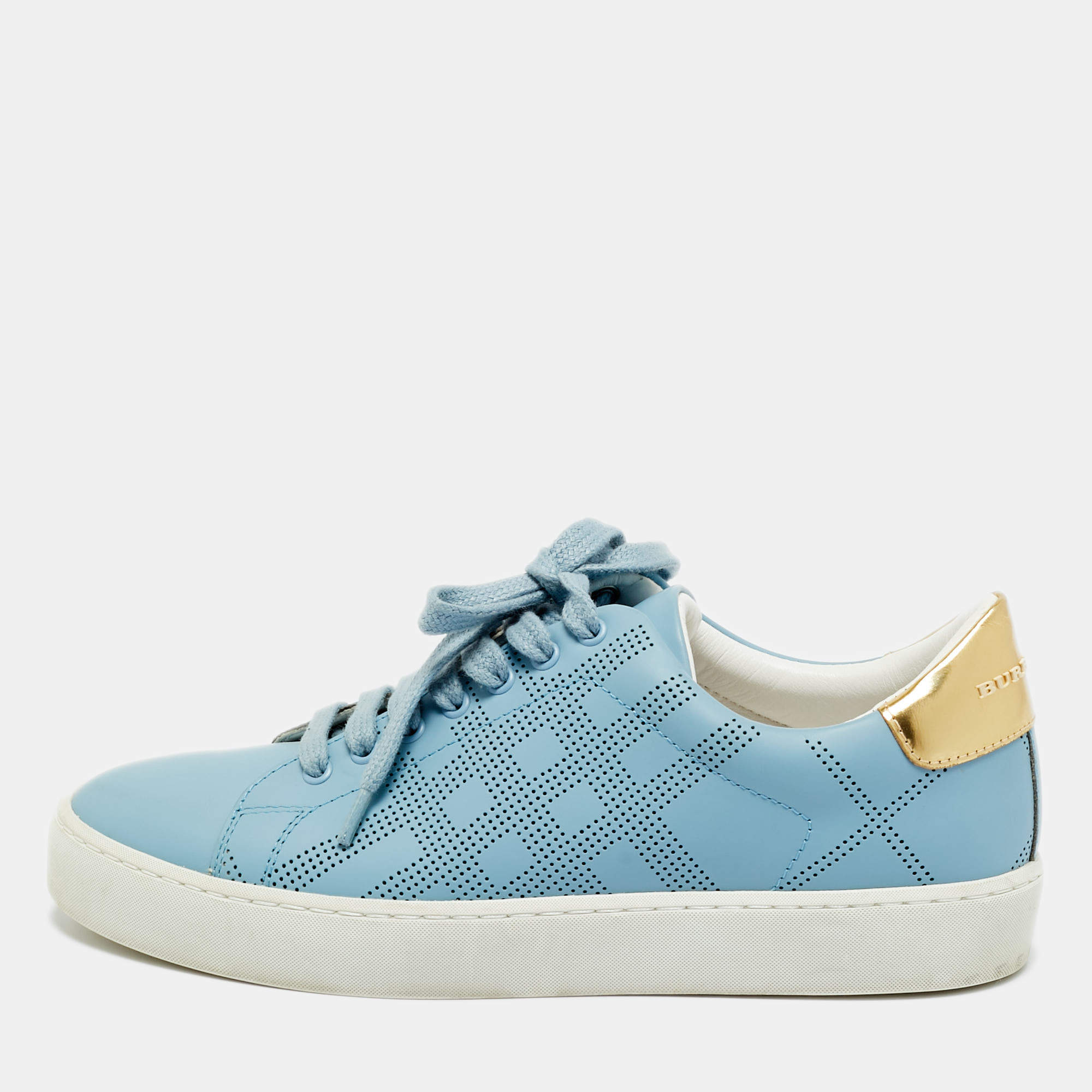 Pre Owned Burberry Blue Leather Lace Up Sneakers Size 37