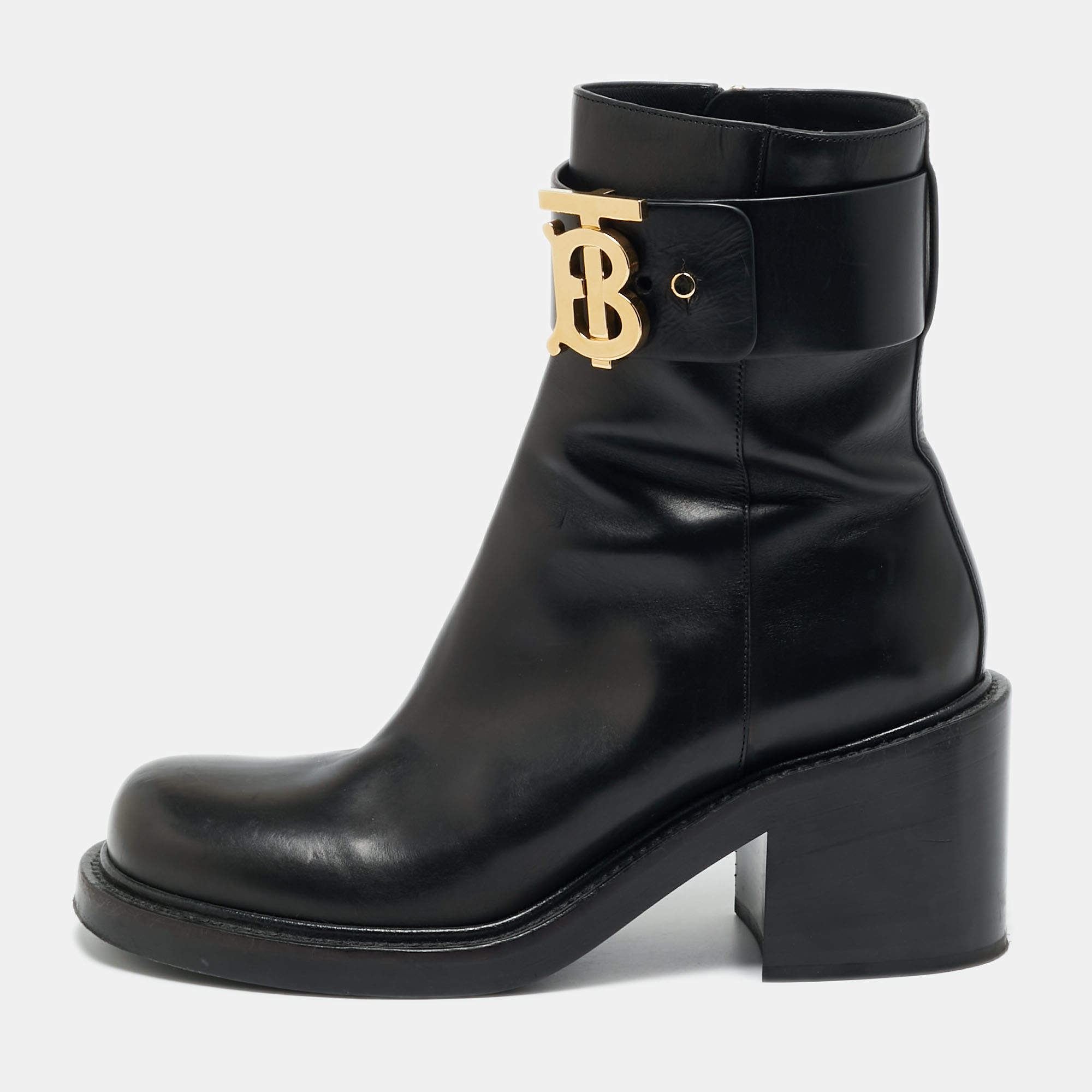 Pre Owned Burberry Westella Size 40 Black Leather Ankle Length Boots