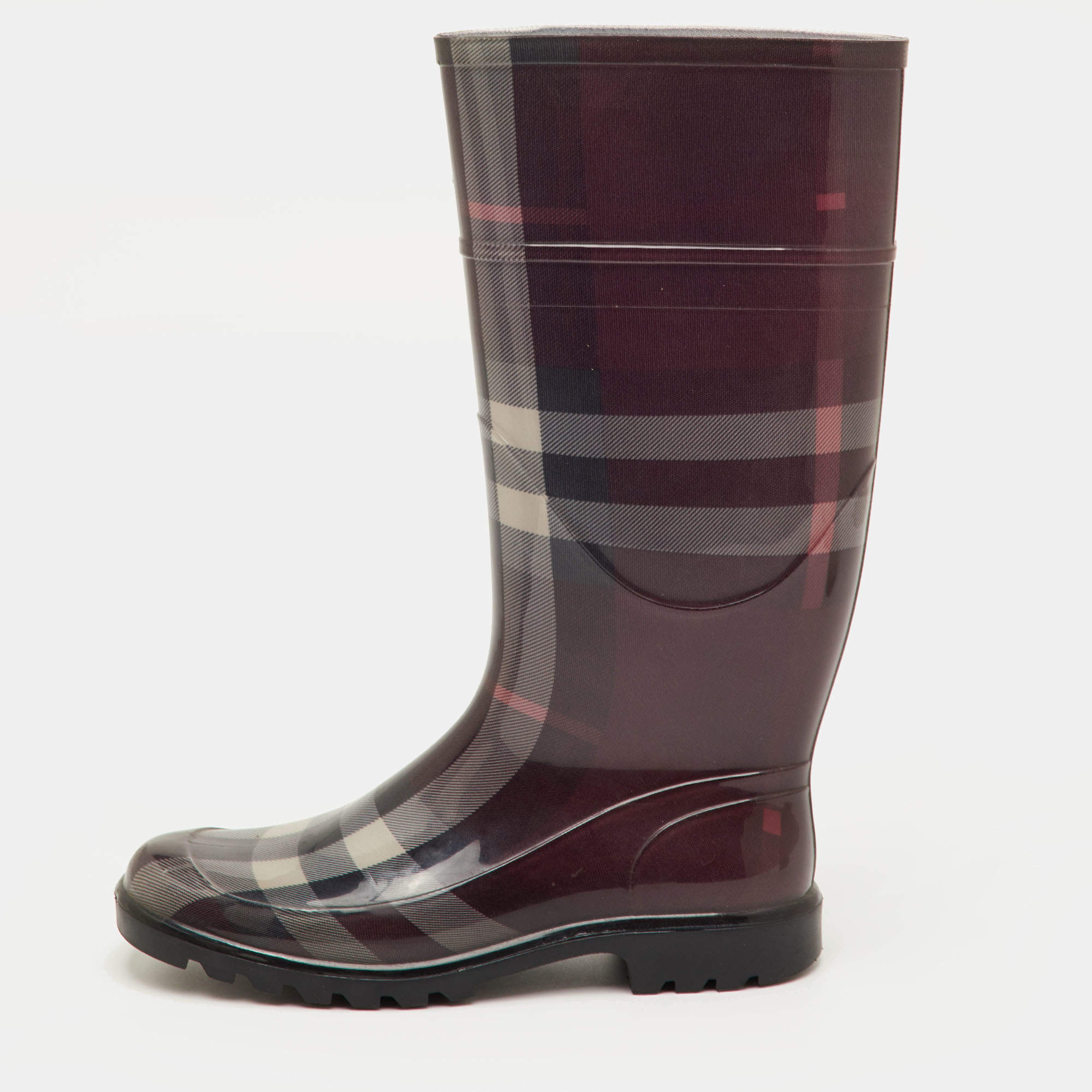 Pre Owned Burberry Size 38 Burgundy Novacheck Rubber Rain Boots