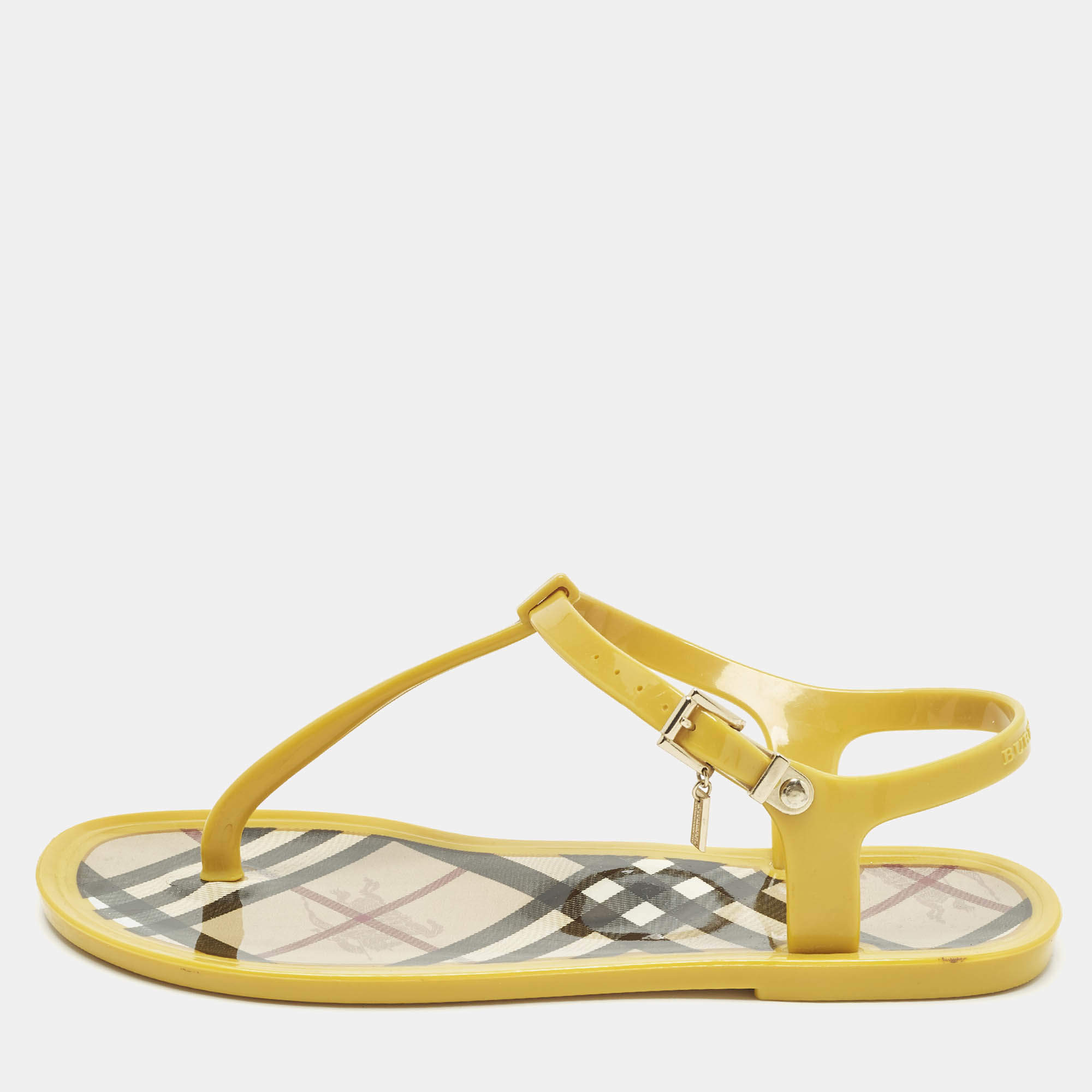 Pre Owned Burberry Size 38 Yellow Jelly Thong Flat Sandals