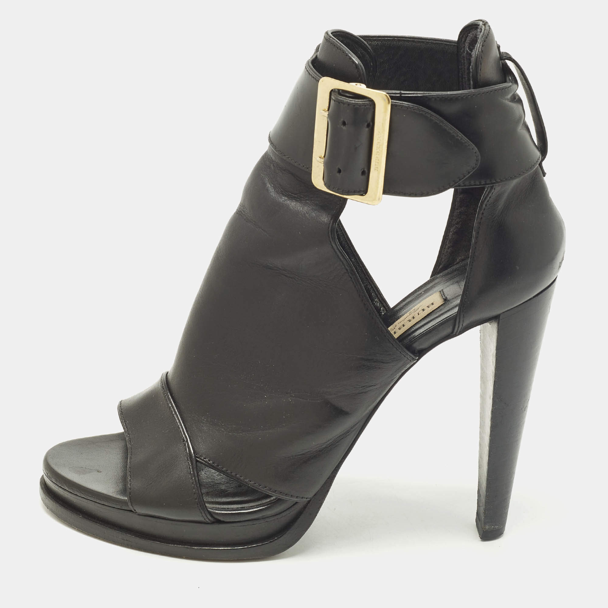 مملوكة مسبقًا حذاء بوت بربري كات اوت طول الكاحل جلد أسود مقاس 39.5