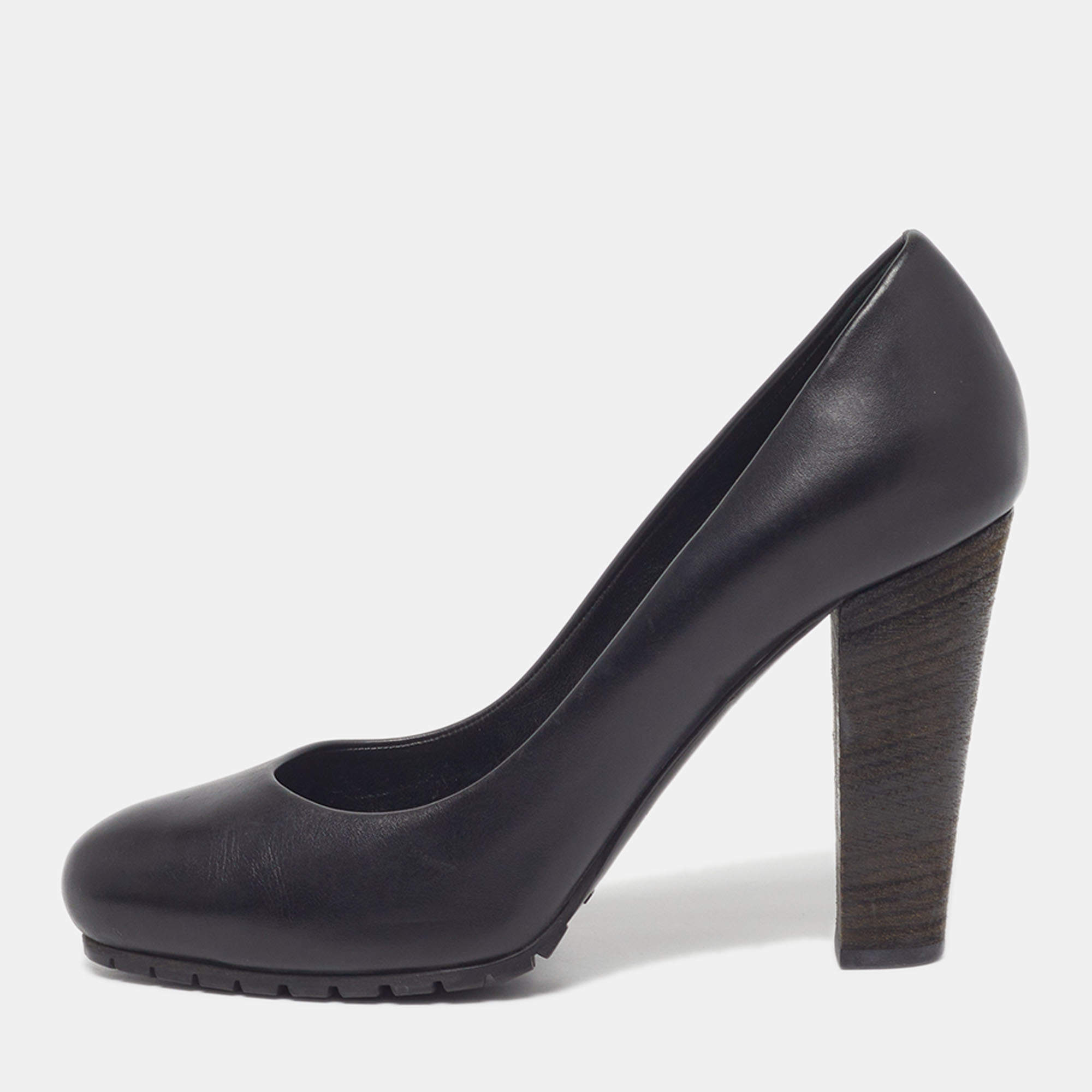 Pre Owned Burberry Size 37.5 Black Leather Platform Pumps