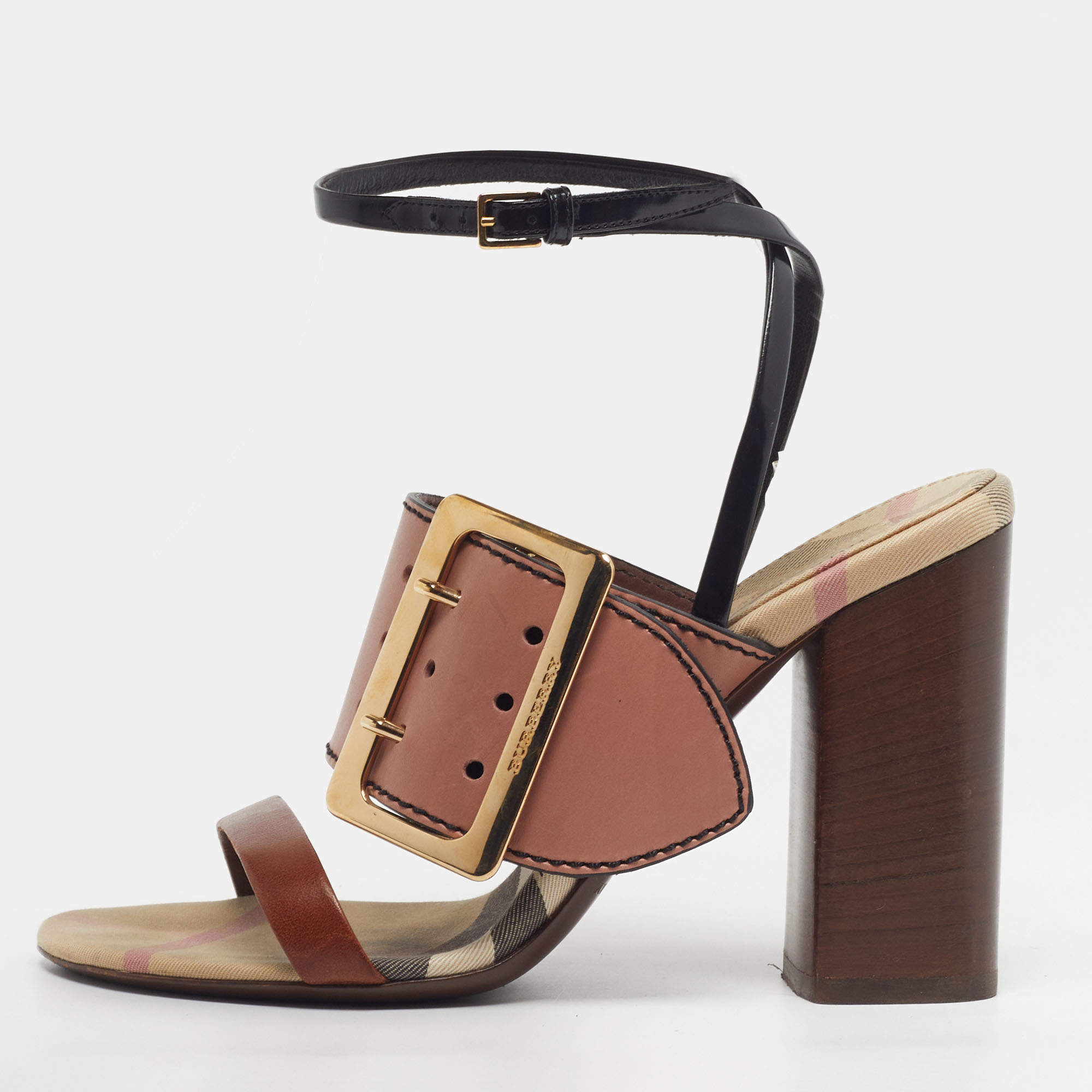 Pre Owned صندل بربري ساولي جلد ثلاثي اللون بإبزيم حزام للكاحل مقاس 40