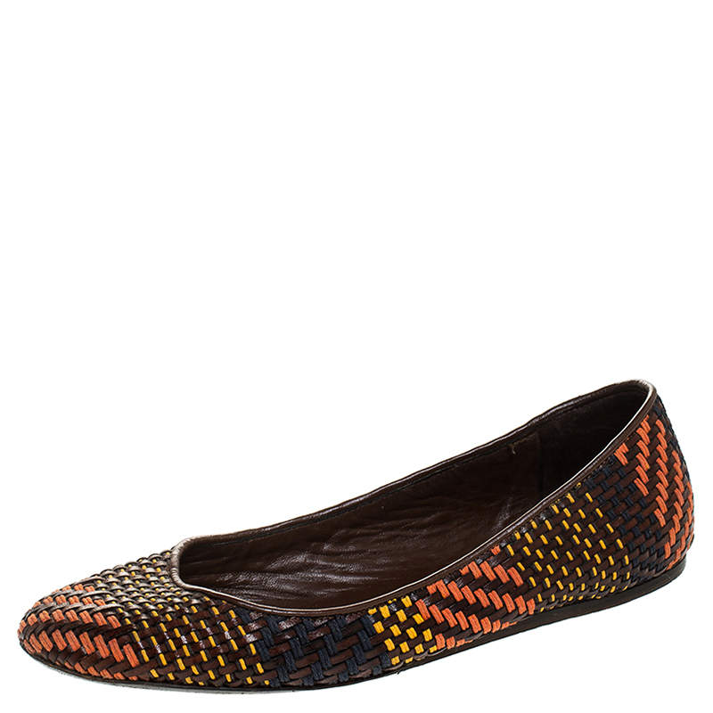 مملوكة مسبقًا Burberry Multicolor Woven Leather Ballet Flat Size 38.5
