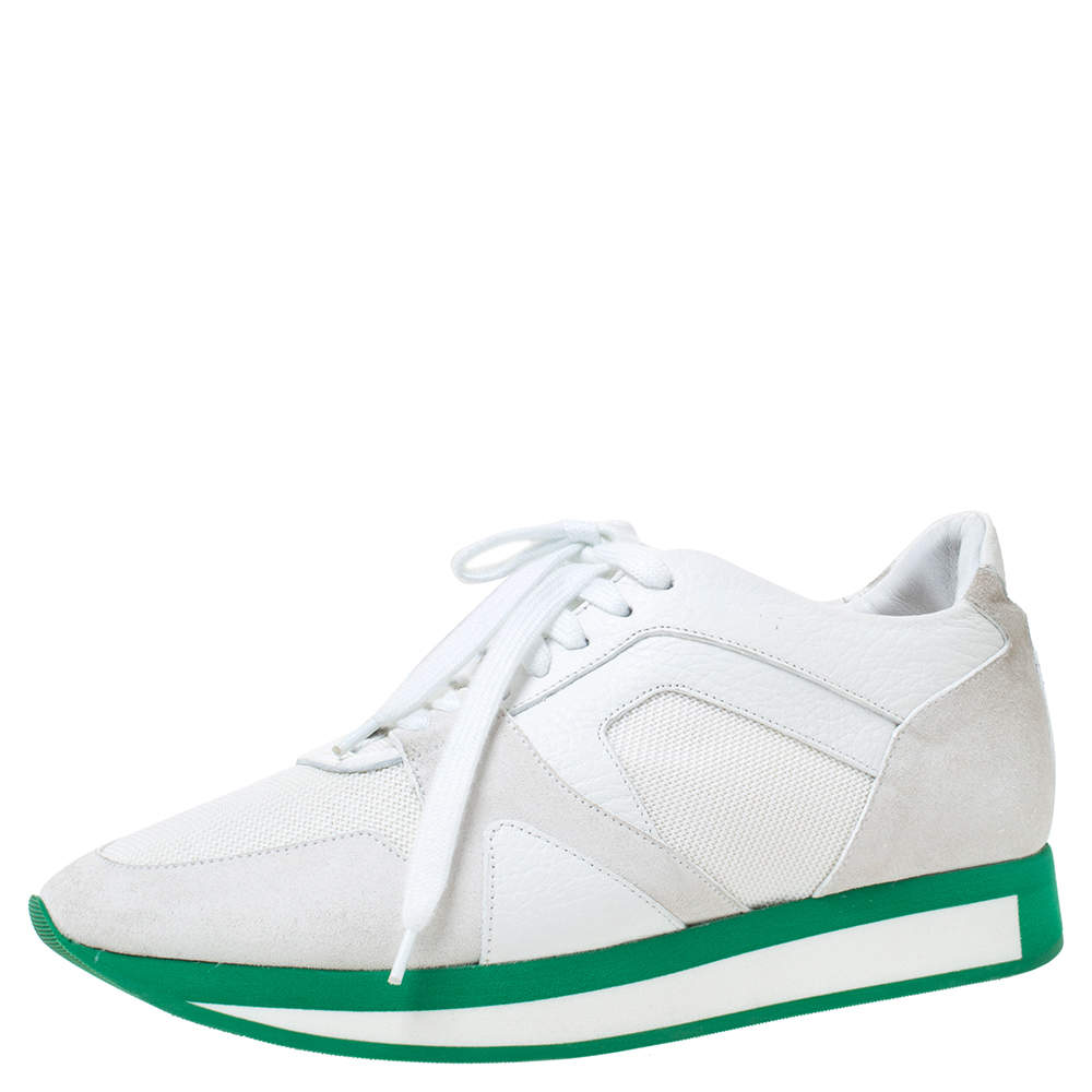 Burberry White Leather, Suede and Canvas Low Top Sneakers Size 39
