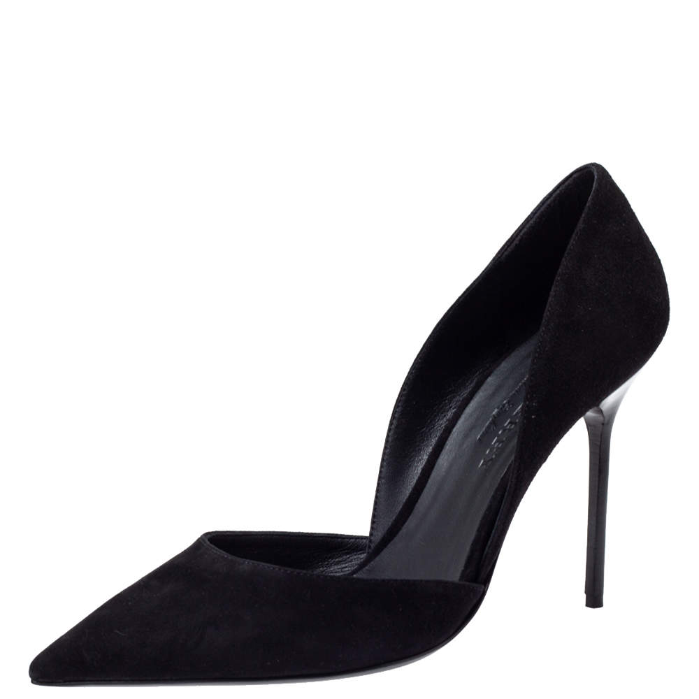 مملوكة مسبقًا Burberry Black Suede Leather Virna D'Orsay Pointed Toe Pumps Size 38.5