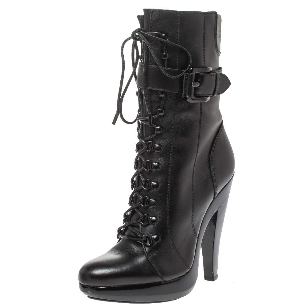 Burberry Black Leather Buckle Detail Boots Size 38