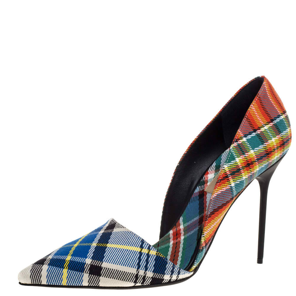 Pre Owned Burberry Multicolor Check Canvas Virna Pointed Toe Pumps Size 40