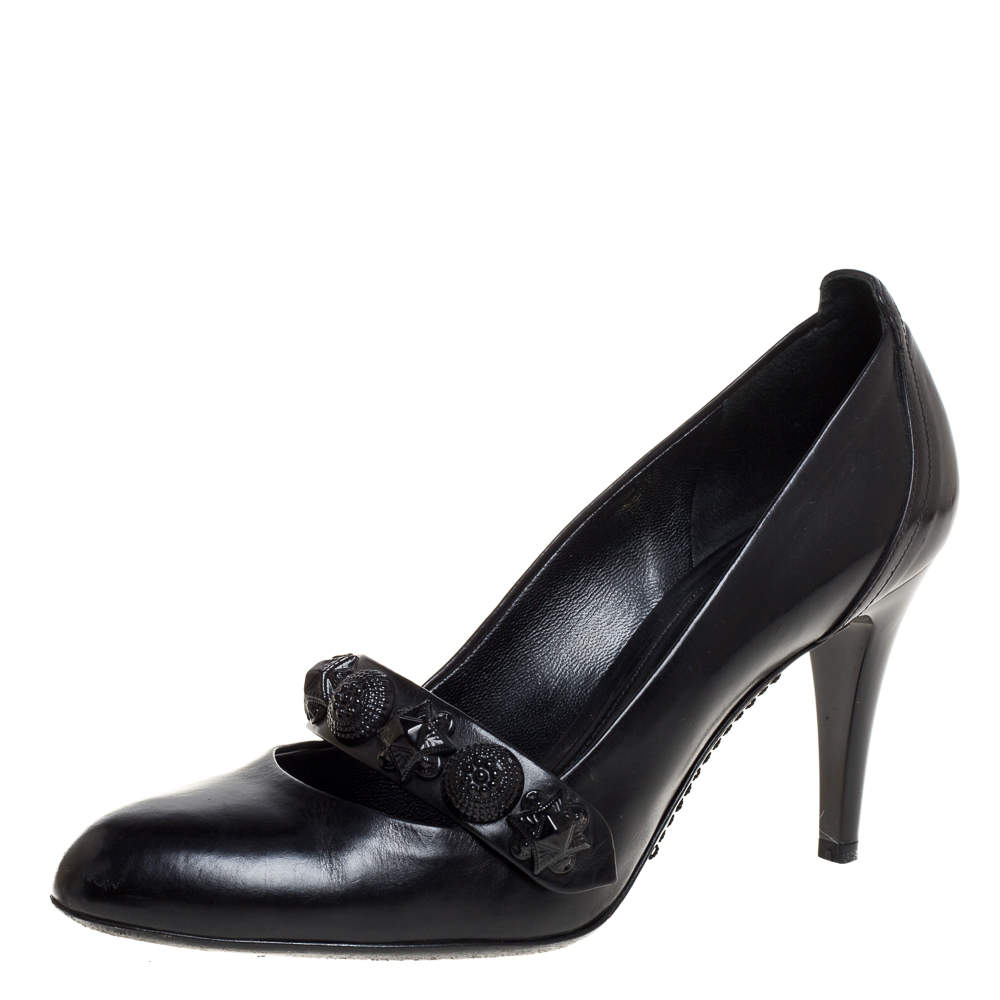 مملوكة مسبقًا Burberry Black Leather Embellished Mary Jane Pumps Size 38
