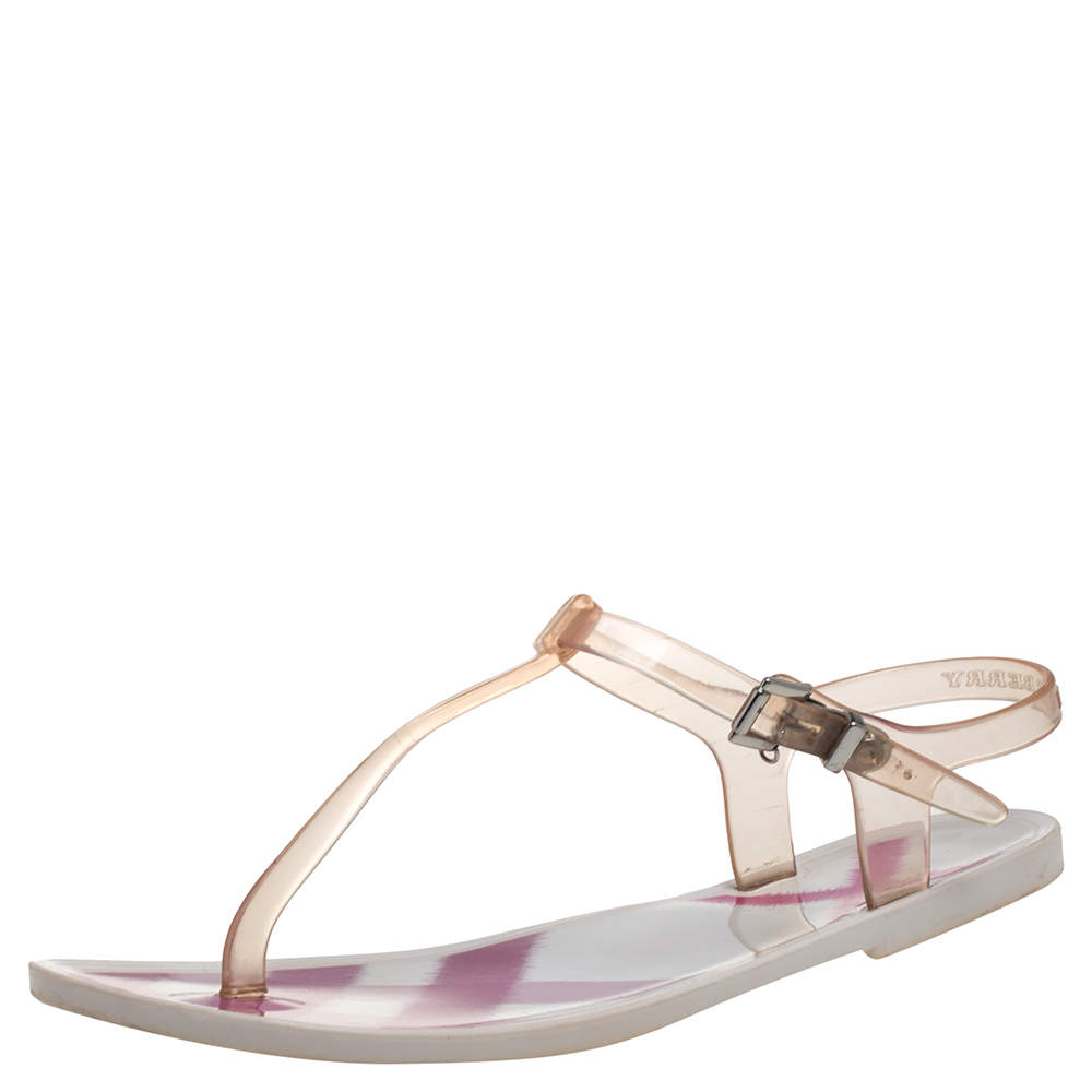 Burberry White PVC Thong Ankle Strap Sandals Size 36