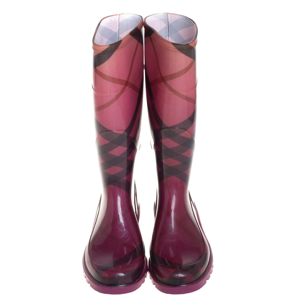 Pre Owned Burberry Magenta/Black Nova Pop Degrade Rubber Rain Boots Size 38