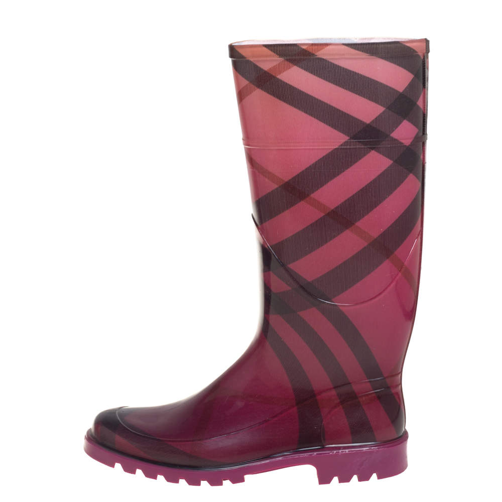 Pre Owned Burberry Magenta/Black Nova Pop Degrade Rubber Rain Boots Size 38