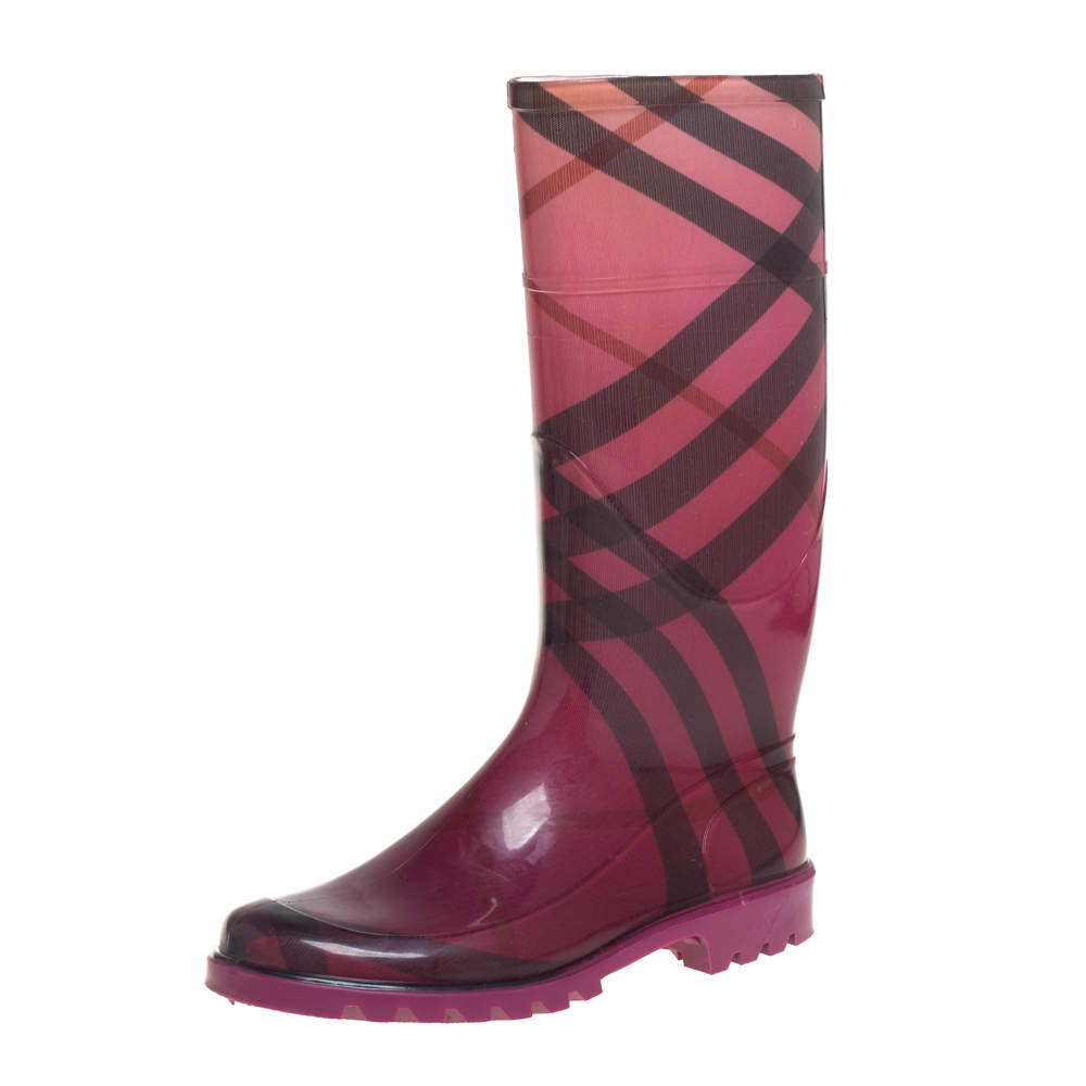 Pre Owned Burberry Magenta/Black Nova Pop Degrade Rubber Rain Boots Size 38
