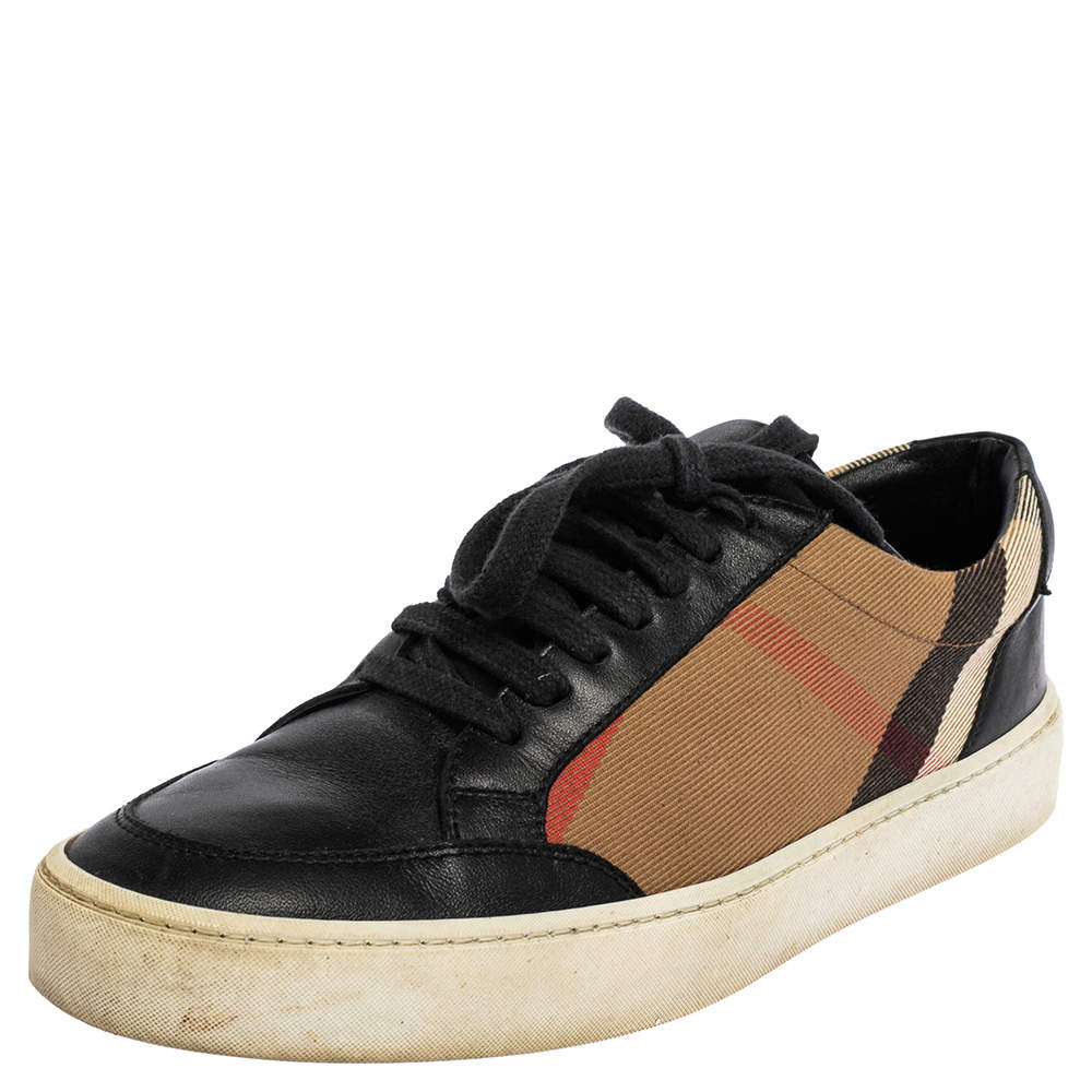 Burberry Black/Beige Nova Check Canvas and Leather Low Top Sneakers Size 38