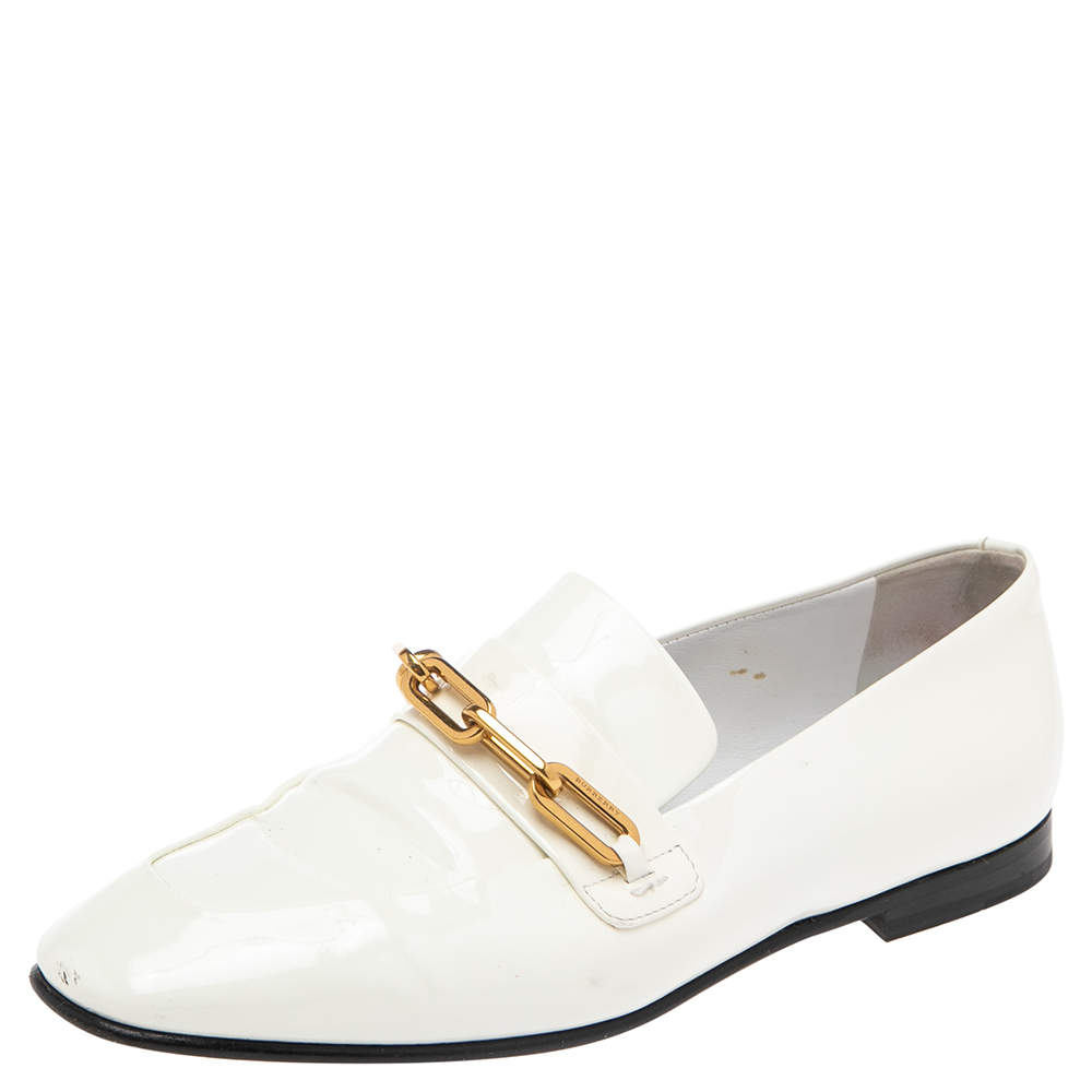 Burberry White Patent Leather Chillcot Slip On Loafers Size 36