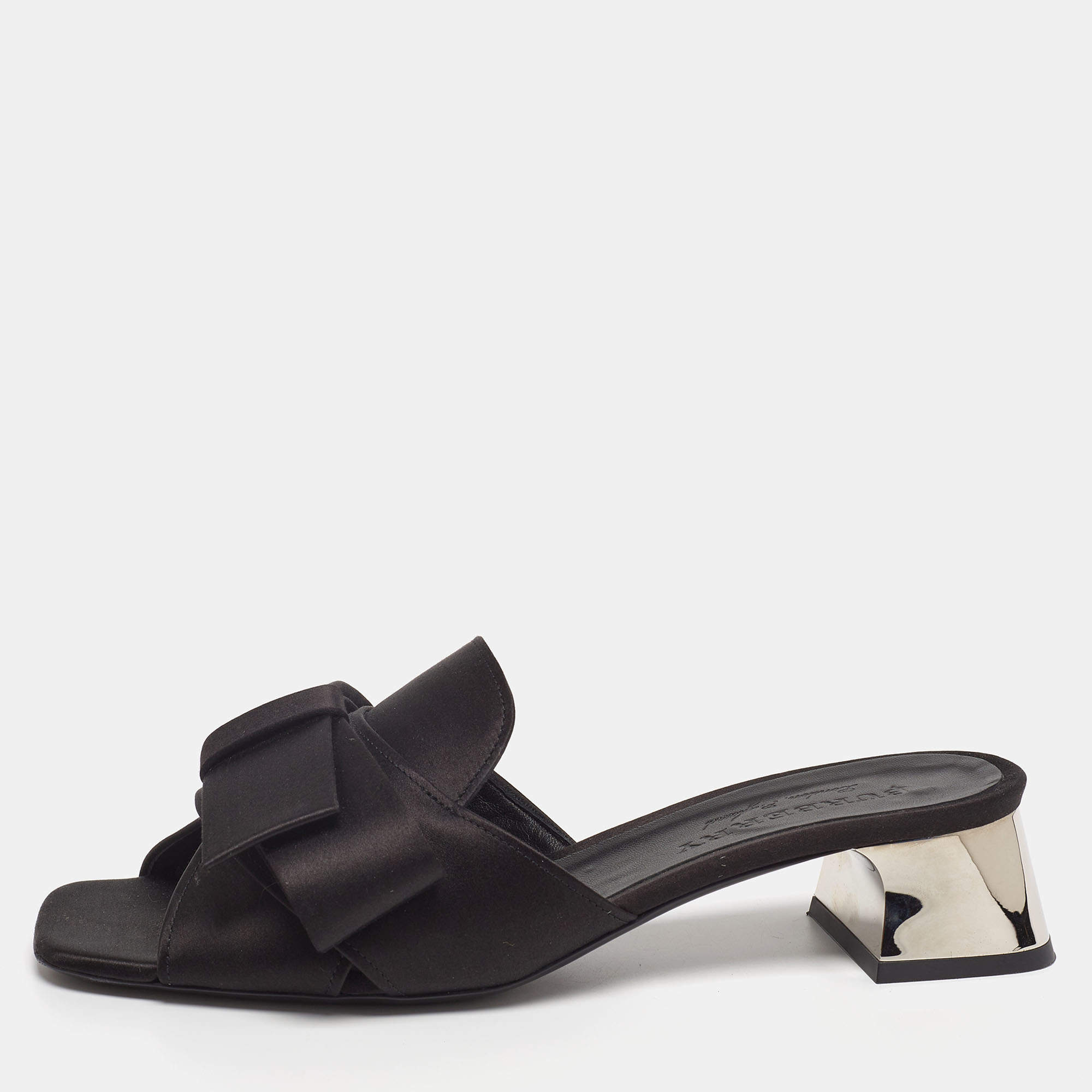 Burberry Black Satin Leather Slide Sandals Size 39.5 