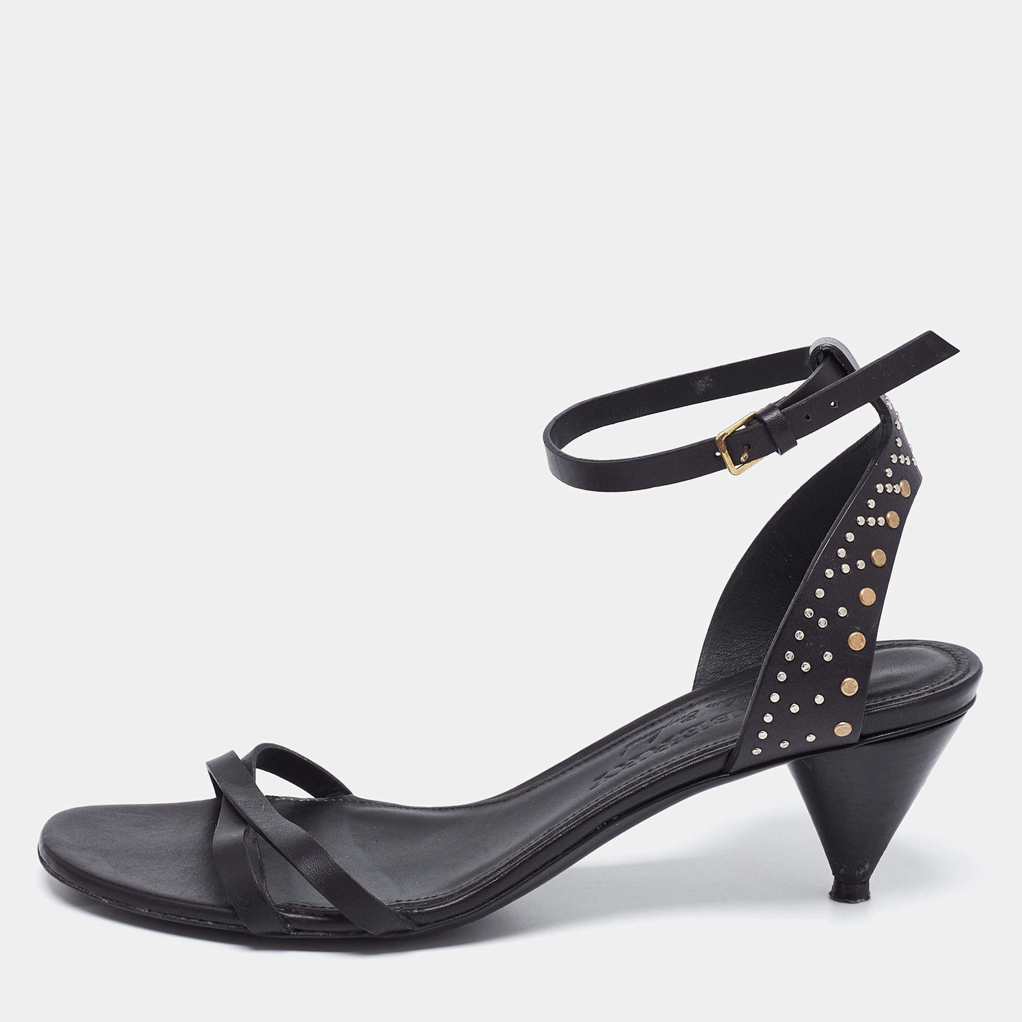 Burberry Black Leather Embellished Crisscross Ankle Strap Sandals Size 37