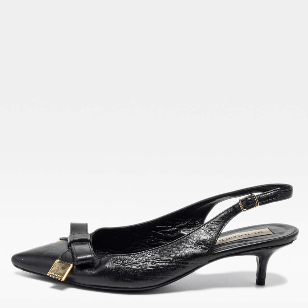 Burberry Black Leather Bow Detail Pointed Toe Slingback Pumps Size 36