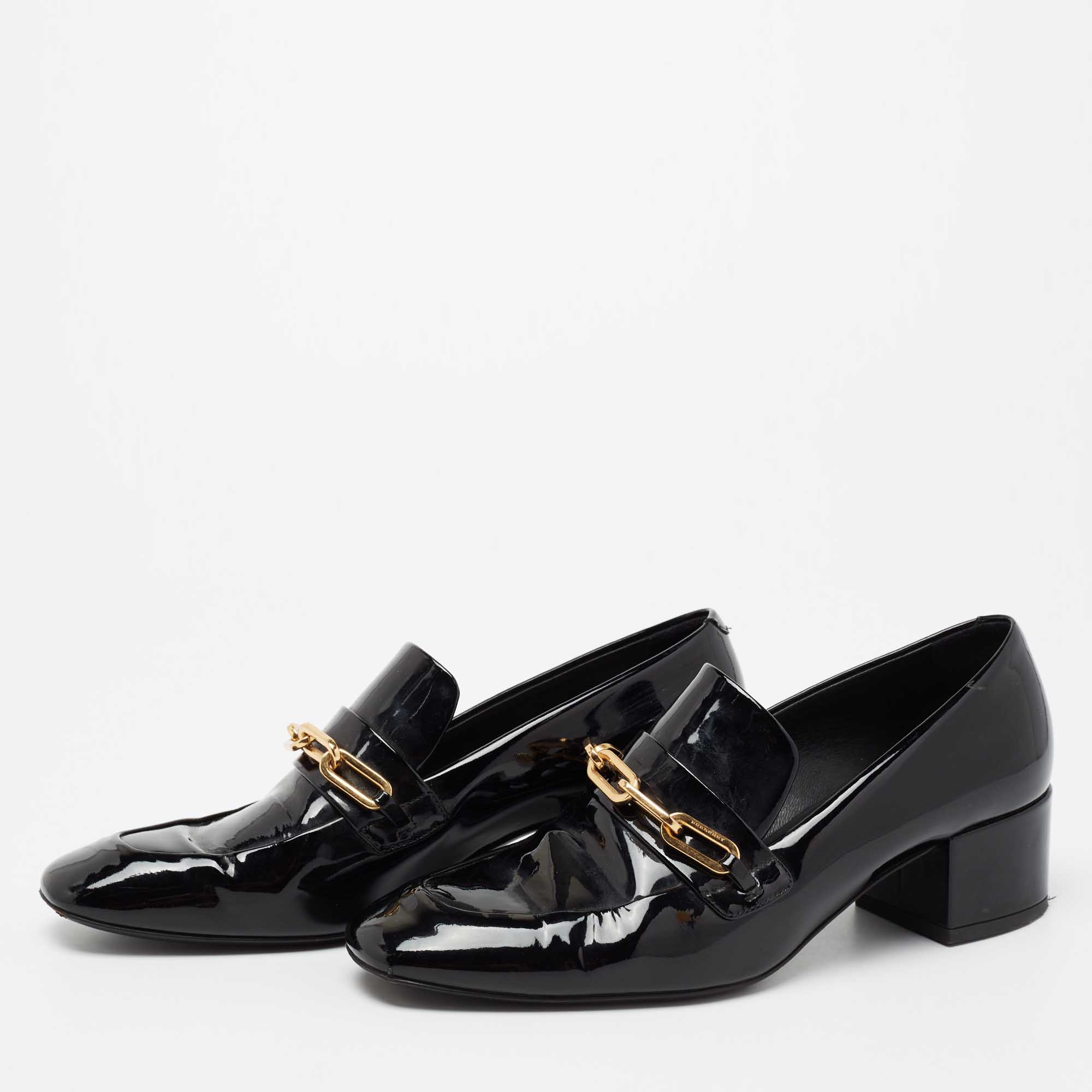 Burberry Black Patent Leather Chilcott Heel Loafers Size 39 Burberry | TLC