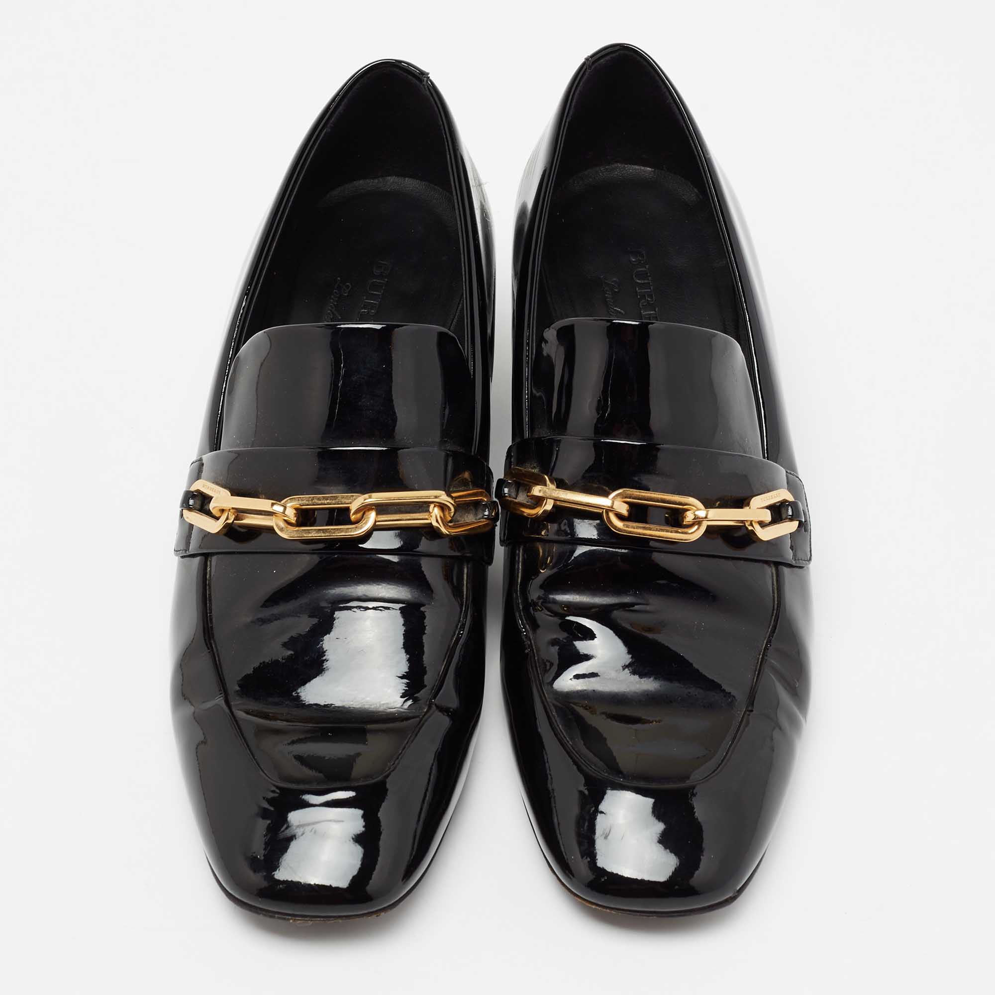 Burberry Black Patent Leather Chilcott Heel Loafers Size 39 Burberry | TLC