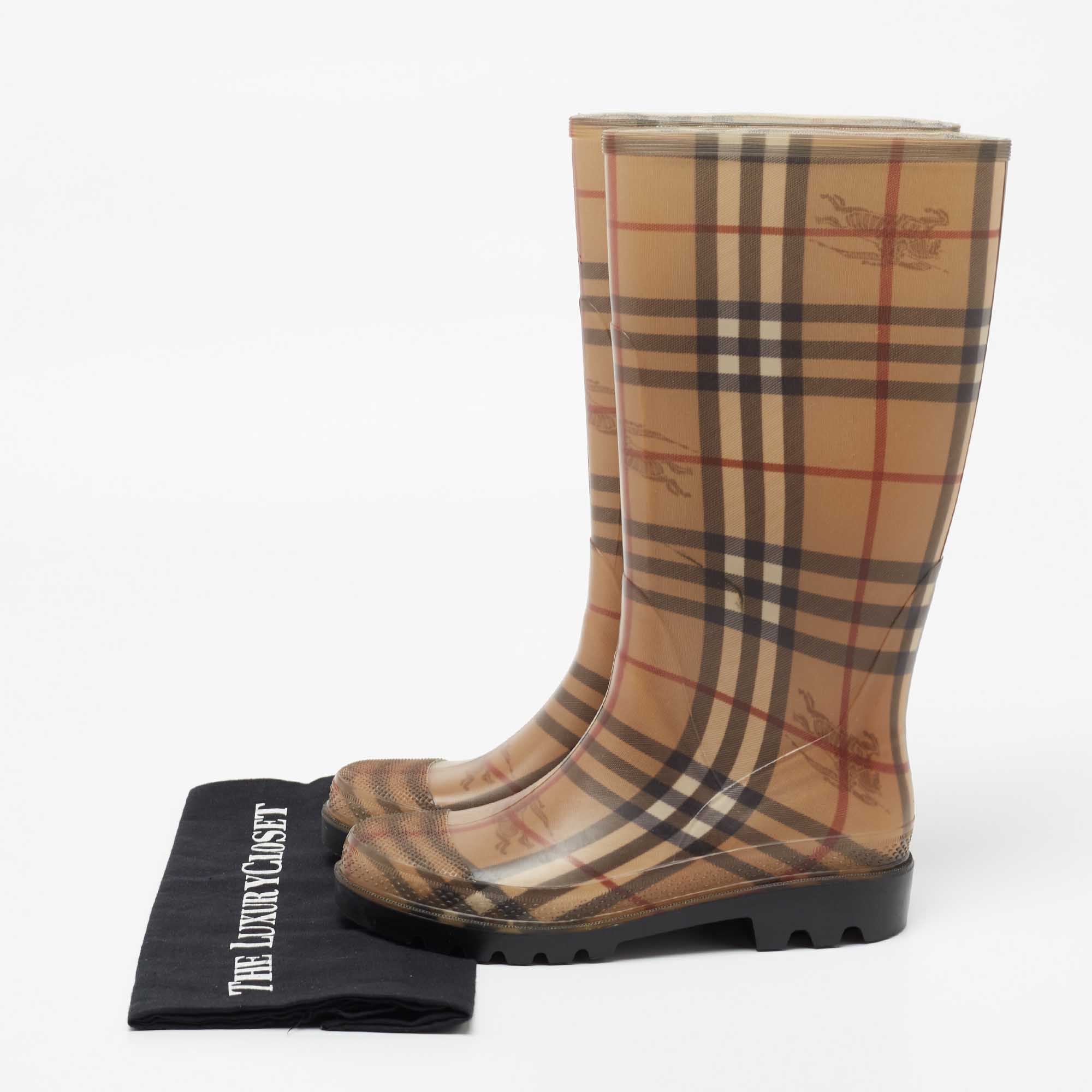 Burberry Beige Haymarket Check PVC Rain Boots Size 38 Burberry TLC