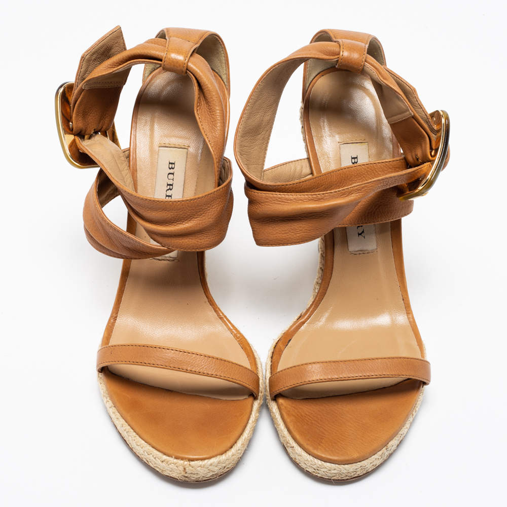 Burberry Brown Leather Catsbrook Espadrille Wedge Sandals Size  Burberry  | TLC
