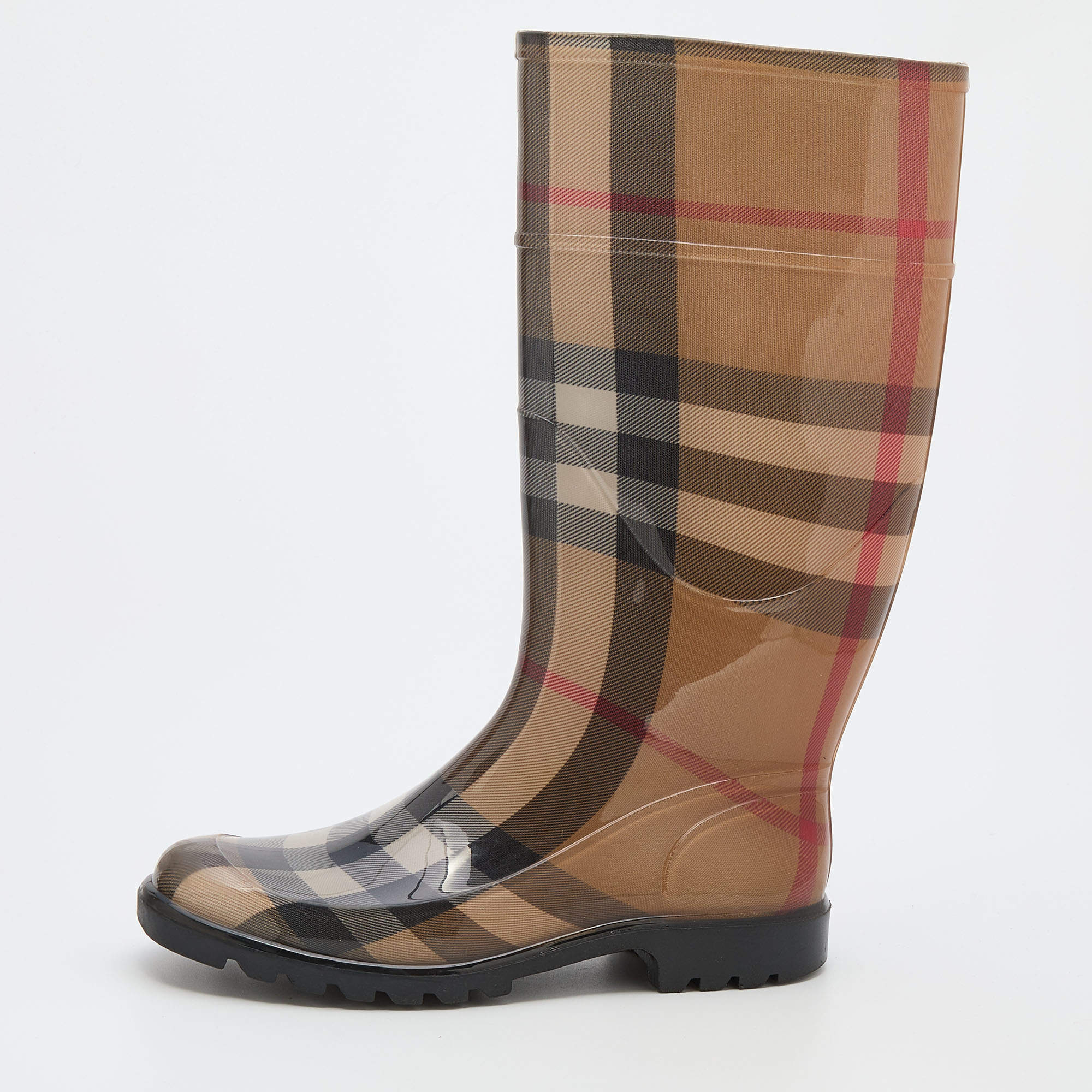 Burberry Beige Nova Check Rubber Rain Boots Size 37