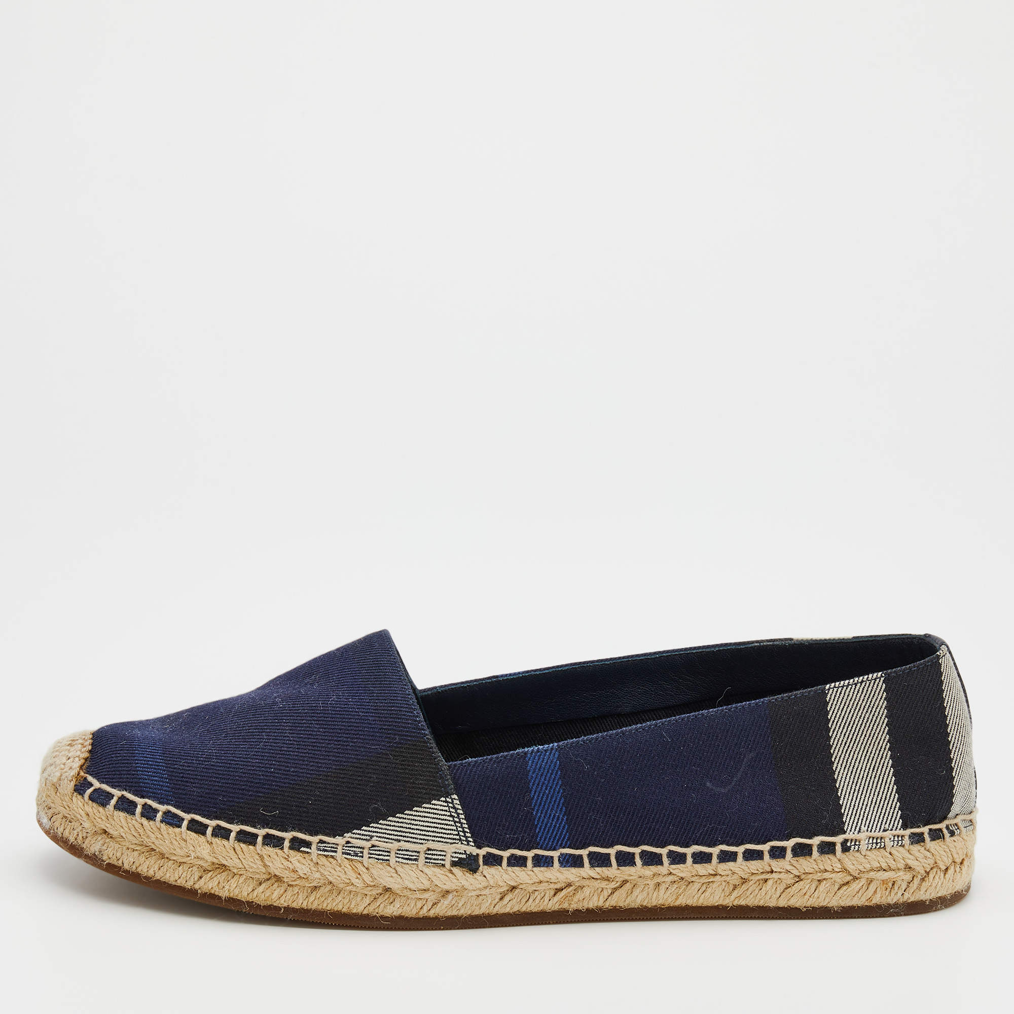 Burberry Navy Blue House Check Canvas Espadrilles Flats Size 38