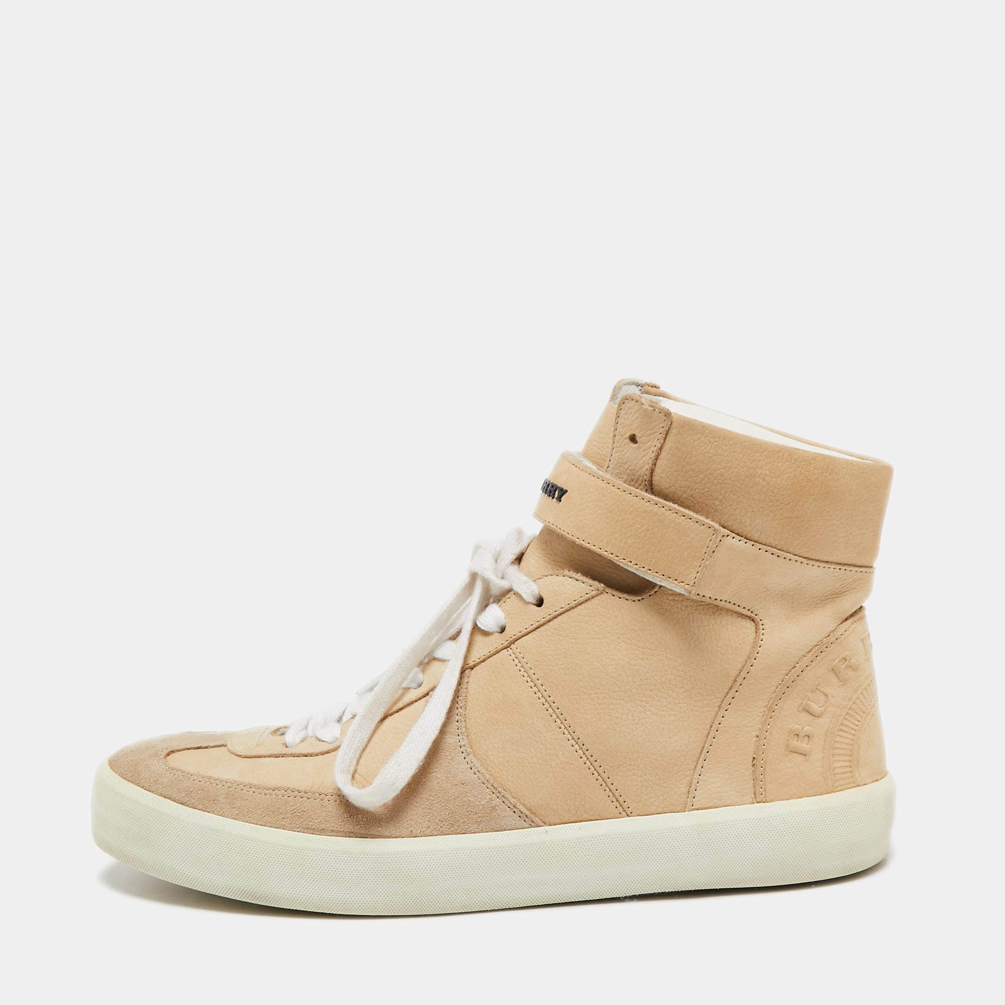 Pre Owned Burberry Beige Nubuck And Suede High Top Sneakers Size 37